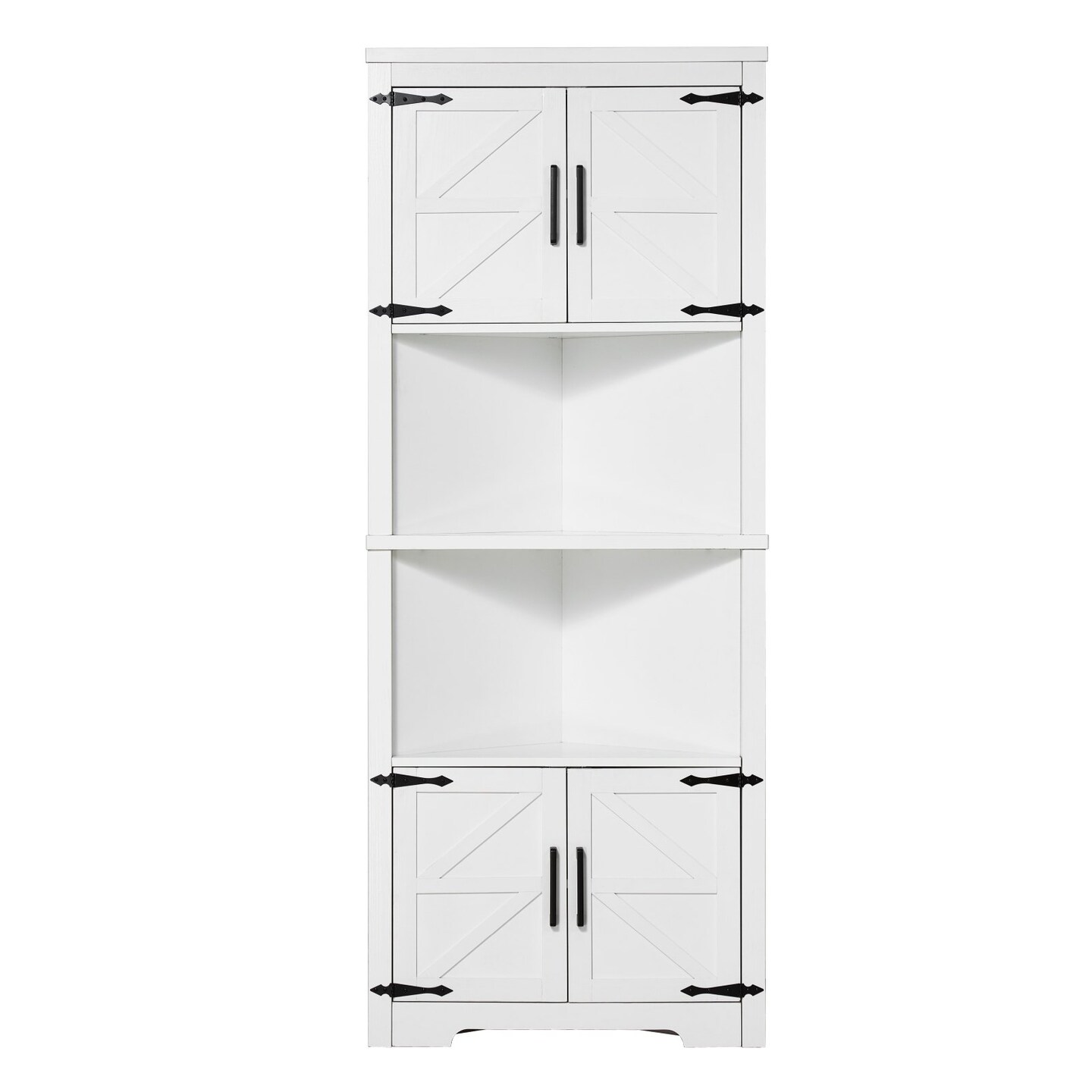 Farmhouse Corner Storage Cabinet 68 Inch 6 Tiers with Wooden Doors