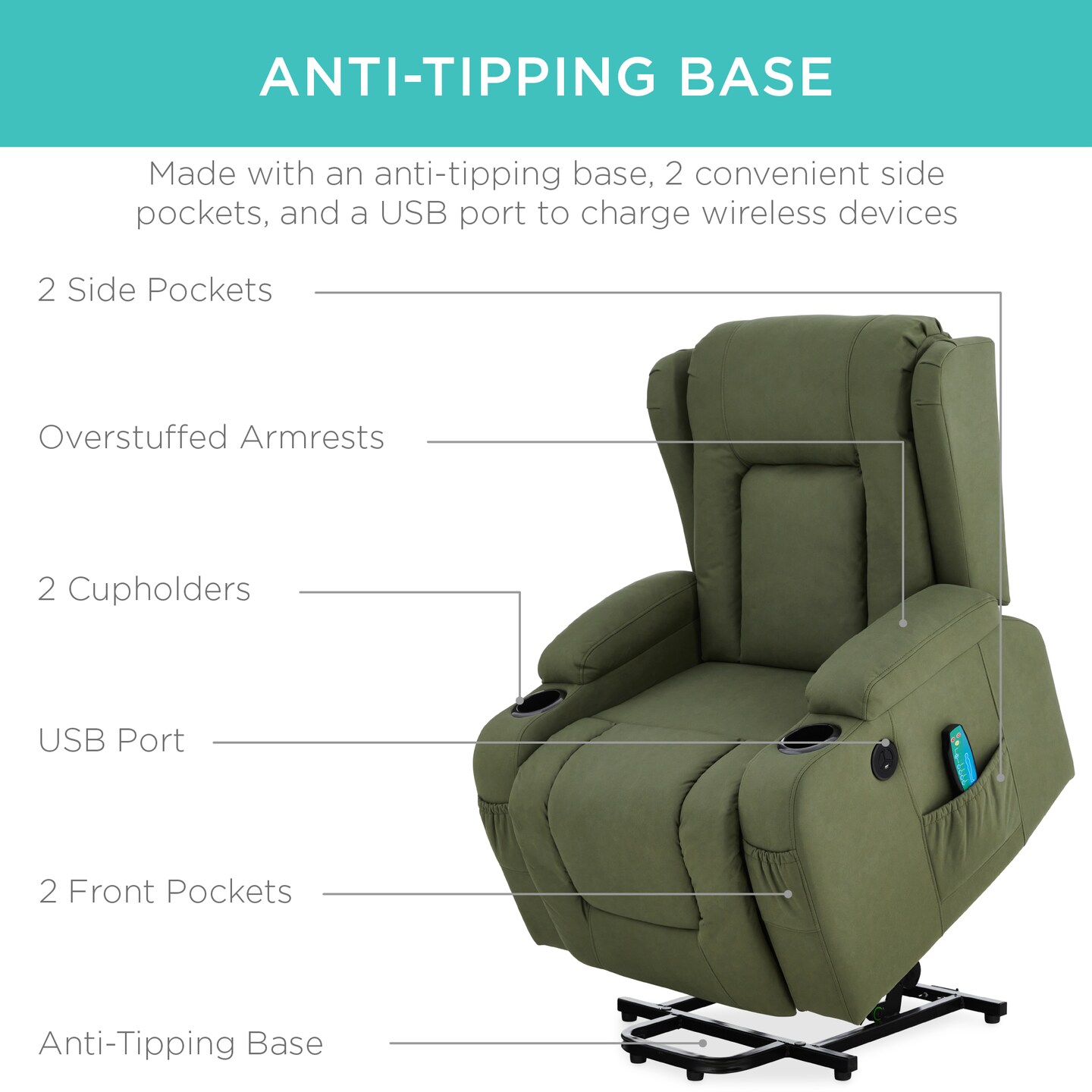 Best Choice Products Electric Power Lift Recliner Massage Chair Furniture w/ USB Port, Heat, Cupholders
