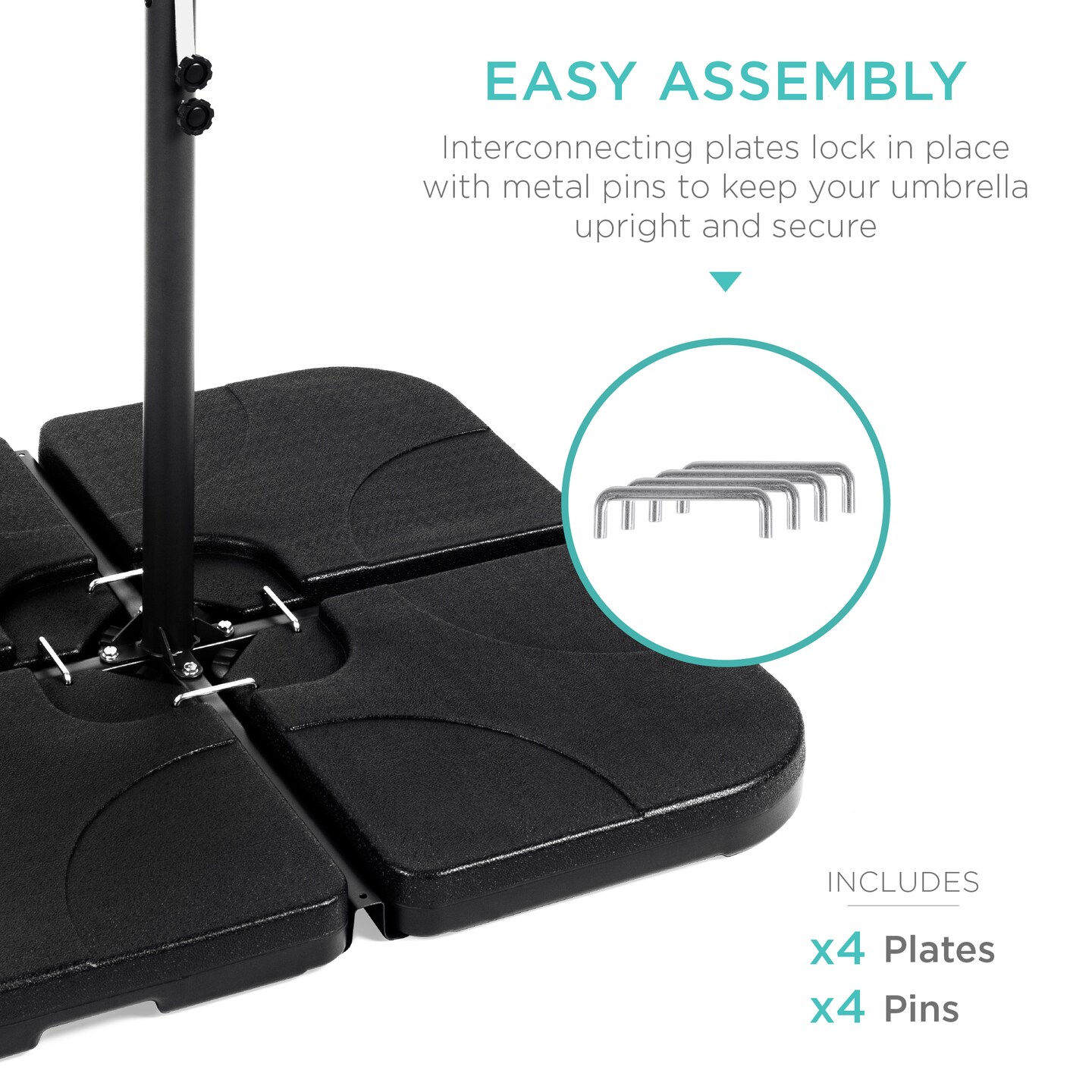 Best Choice Products 4-Piece Cantilever Offset Patio Umbrella Stand Square Base Plate Set w/ Easy-Fill Spouts