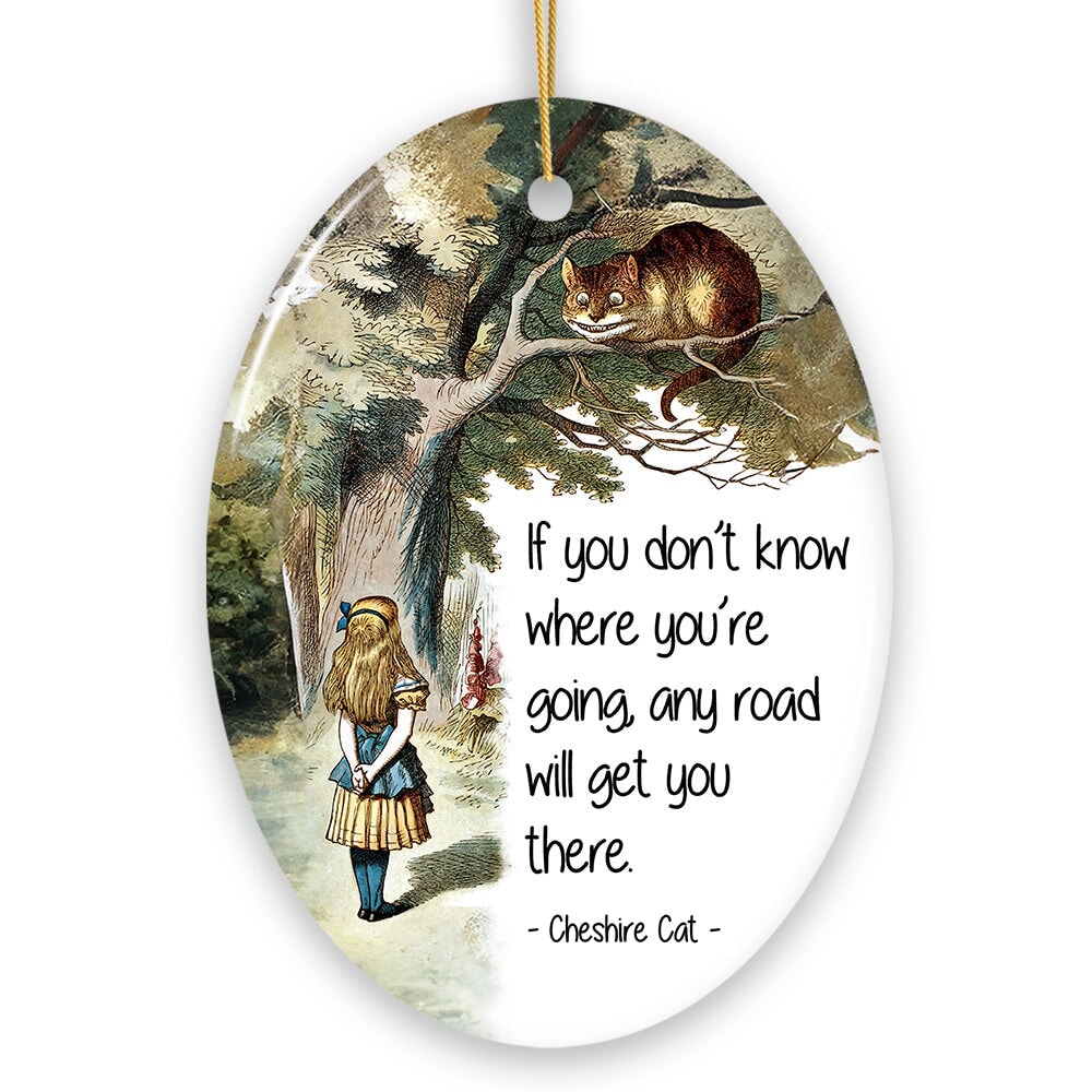 Getting Lost Cheshire Cat Quote Christmas Ornament, Vintage Alice's Adventures in Wonderland Tree Decor