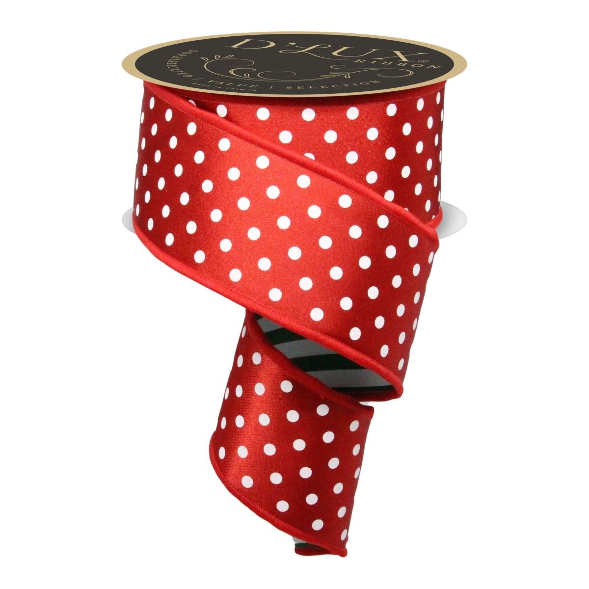 2.5&#x22; Polka Dot Striped Fused Ribbon: Red/Green/White (10 Yards)