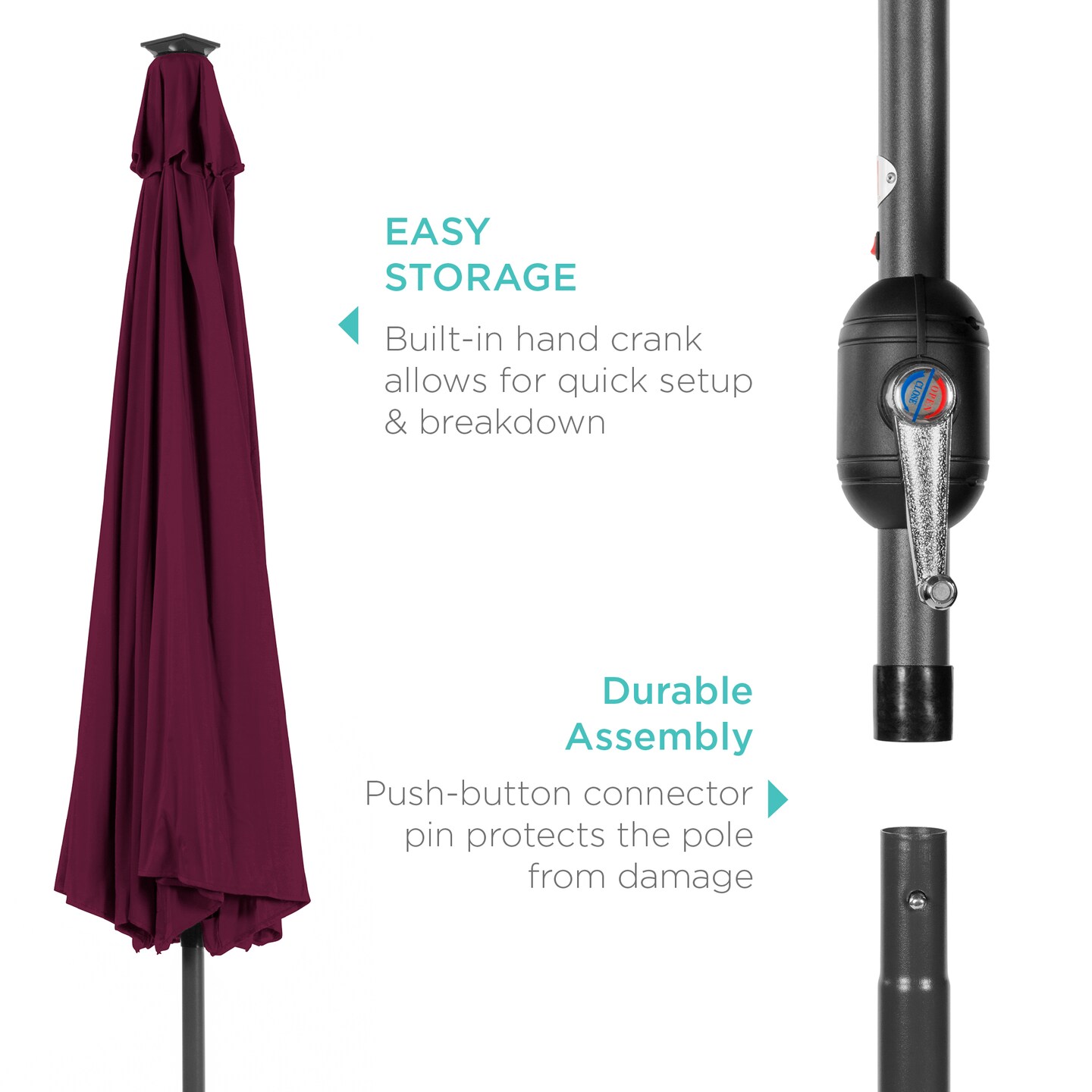Best Choice Products 10ft Solar LED Lighted Patio Umbrella w/ Tilt Adjustment, UV-Resistant Fabric