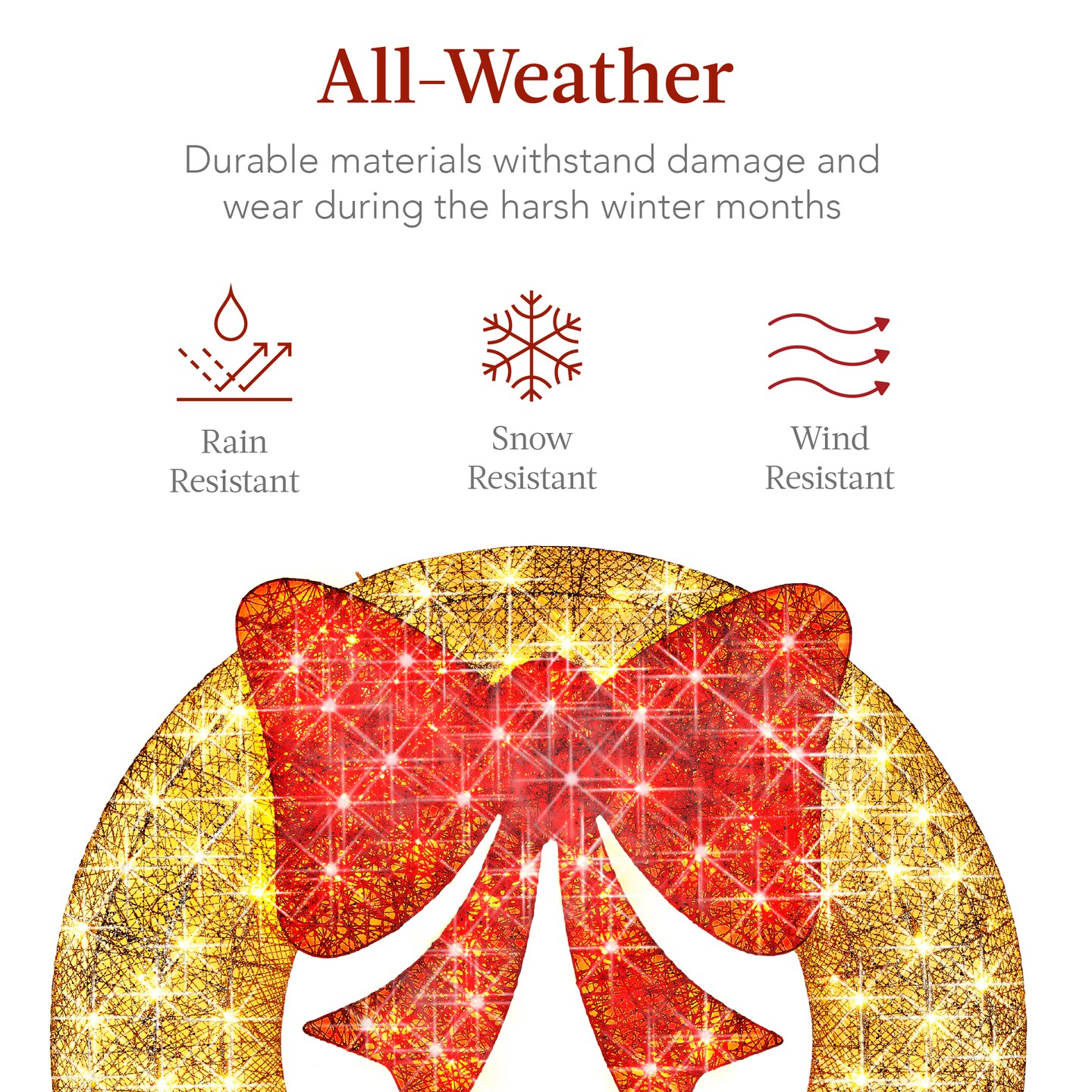 Best Choice Products 36in Pre-Lit Outdoor Christmas Wreath, LED Metal Holiday Décor w/ 120 Lights, Bow