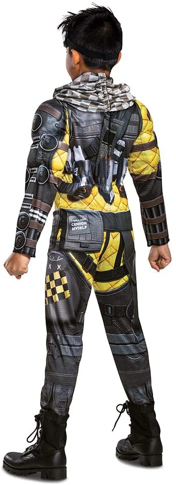 Apex Legends Mirage Costume, Video Game Inspired Muscle Padded Jumpsuit and Mask, Child Size Large (10-12)