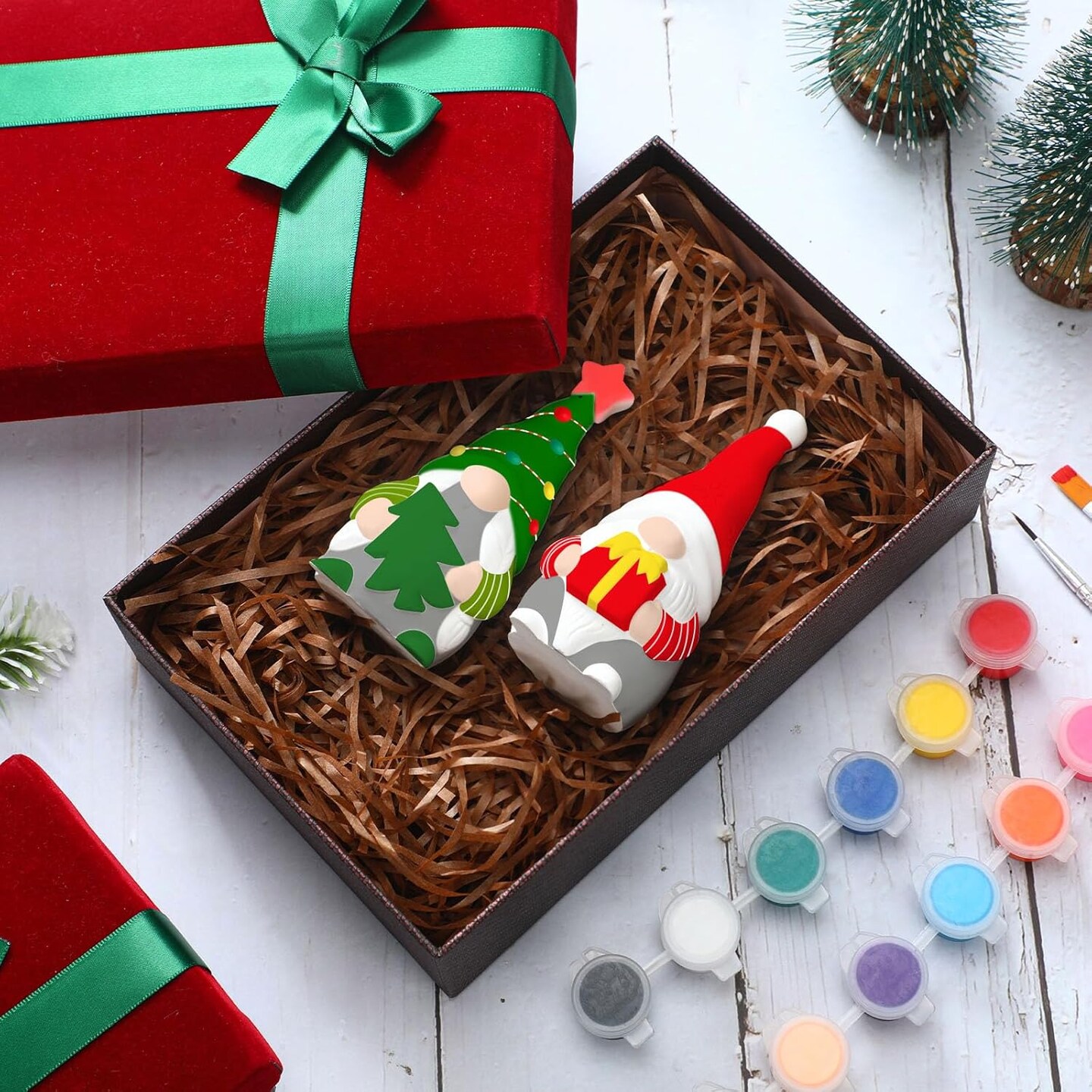 2 Pack Christmas Ready to Paint Your Own Gnome Statues, 4 Inches Mini Garden Blank Ceramics to Paint