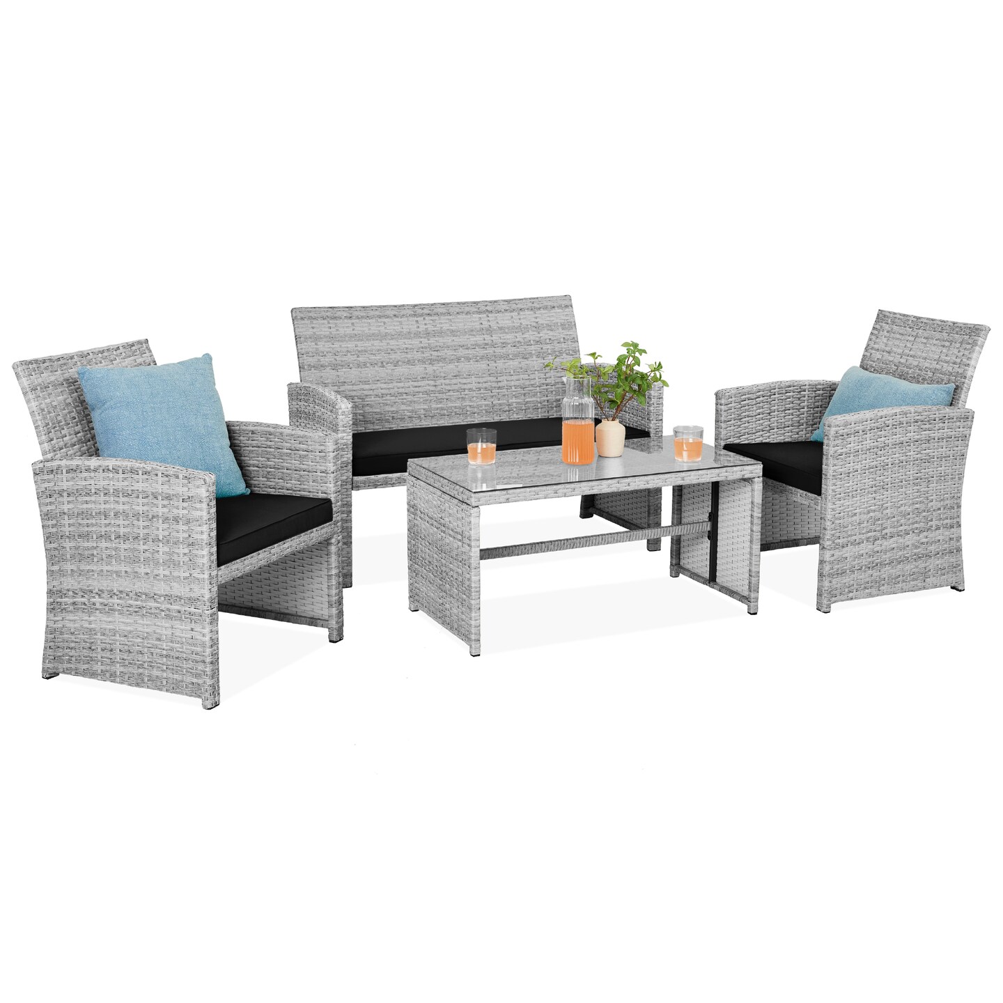 Best Choice Products 4-Piece Outdoor Wicker Patio Conversation Furniture Set w/ Table, Cushions