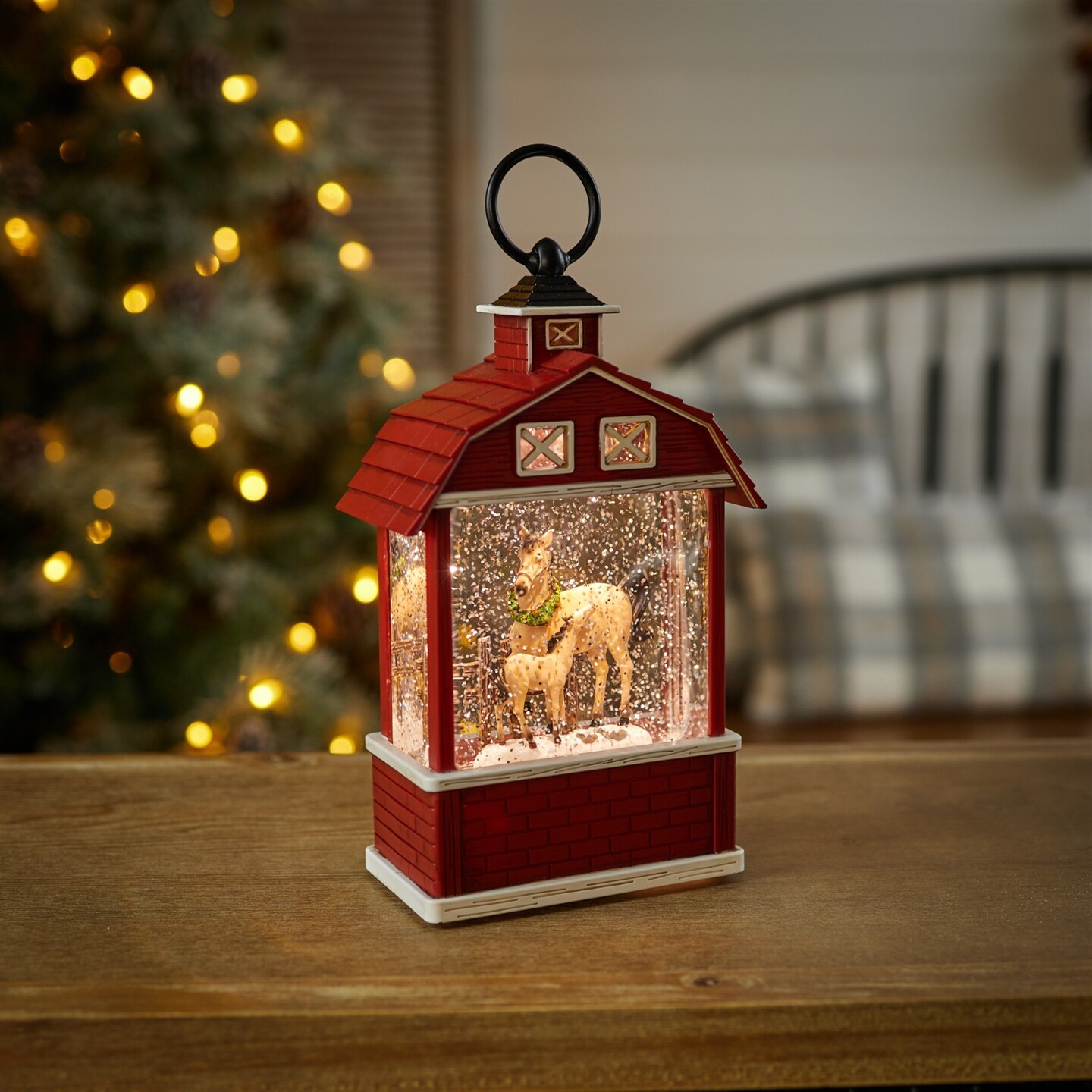 Melrose LED Lighted Horse Barn Christmas Snow Globe - 10.75" - Red