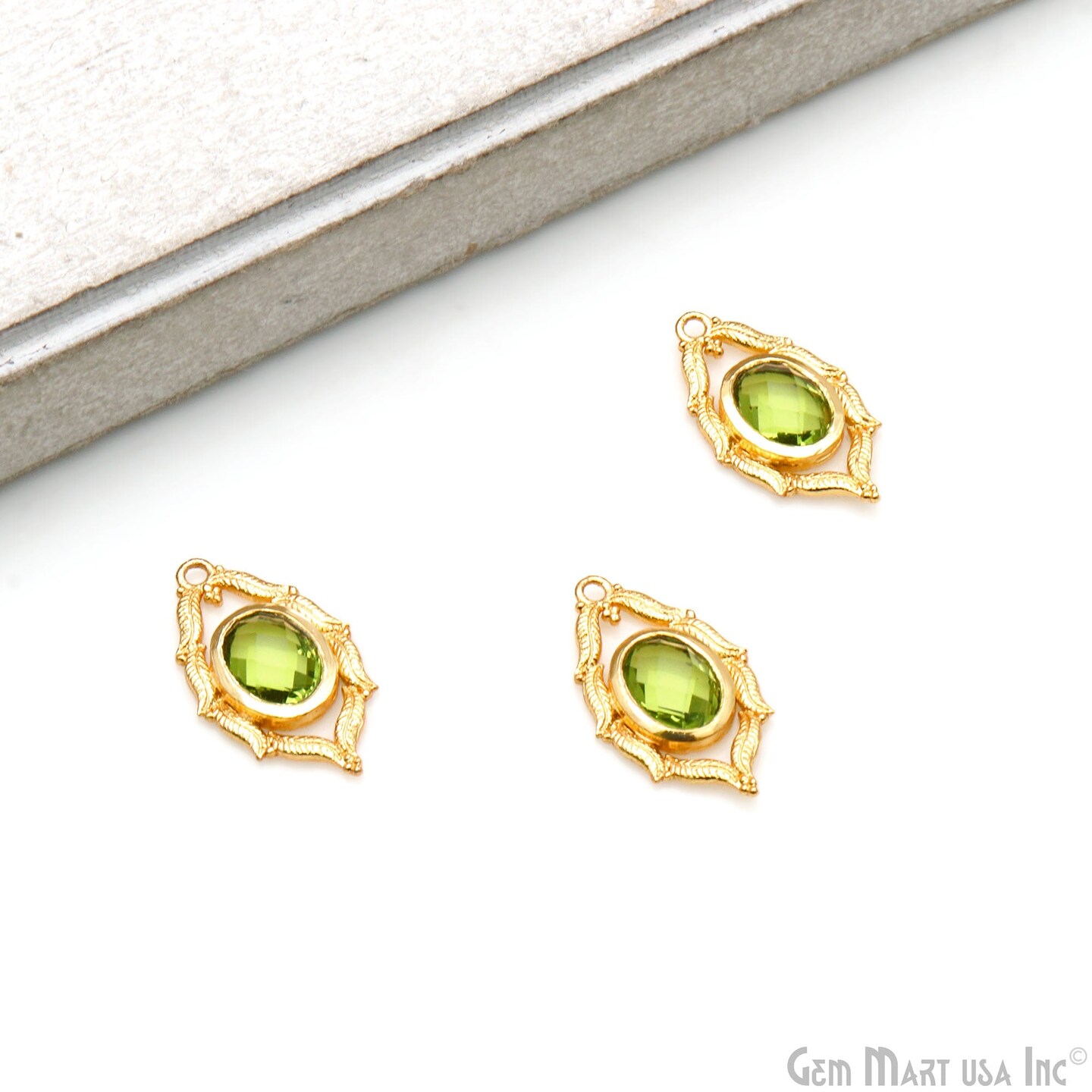 DIY Marquise Gemstone Charm, 21x12mm Gold Plated Jewelry Connector Pendant, GemMartUSA (50606)