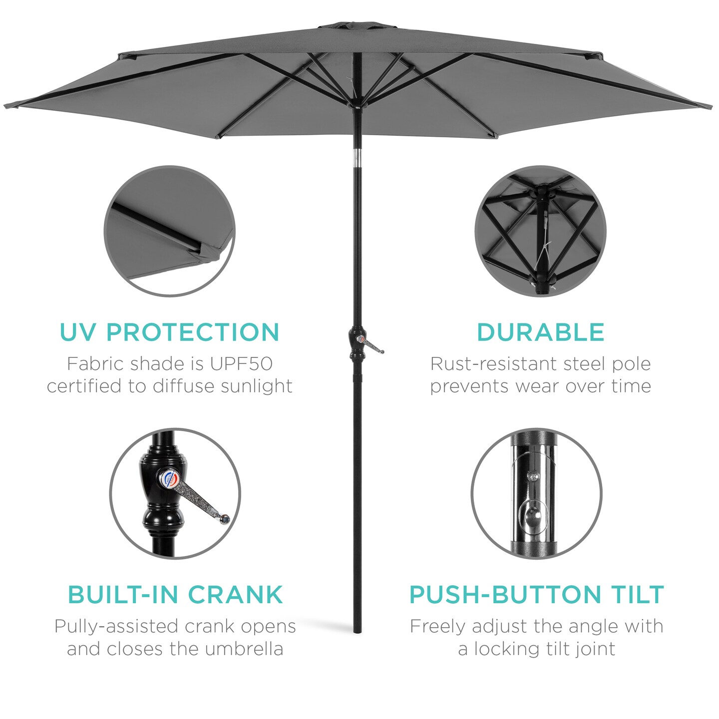 Best Choice Products 10ft Outdoor Steel Market Patio Umbrella w/ Crank, Tilt Push Button, 6 Ribs