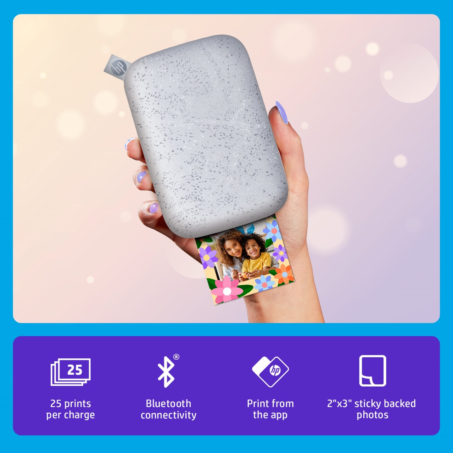 HP Sprocket Portable Printer, Zink Sticky Paper 2x3" Instant Photo Printer for iOS & Android Device