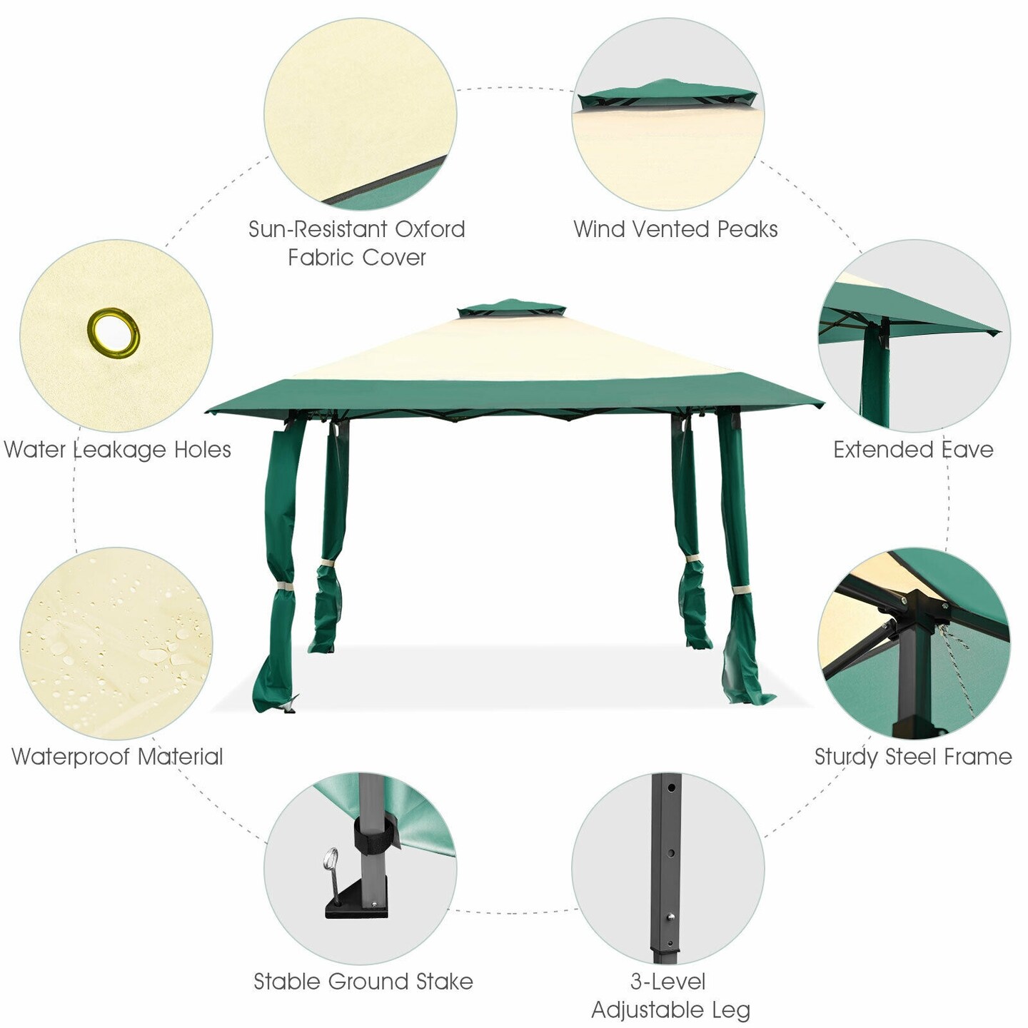 13x13 Pop Up Canopy Tent with Adjustable Height and Wheeled Bag