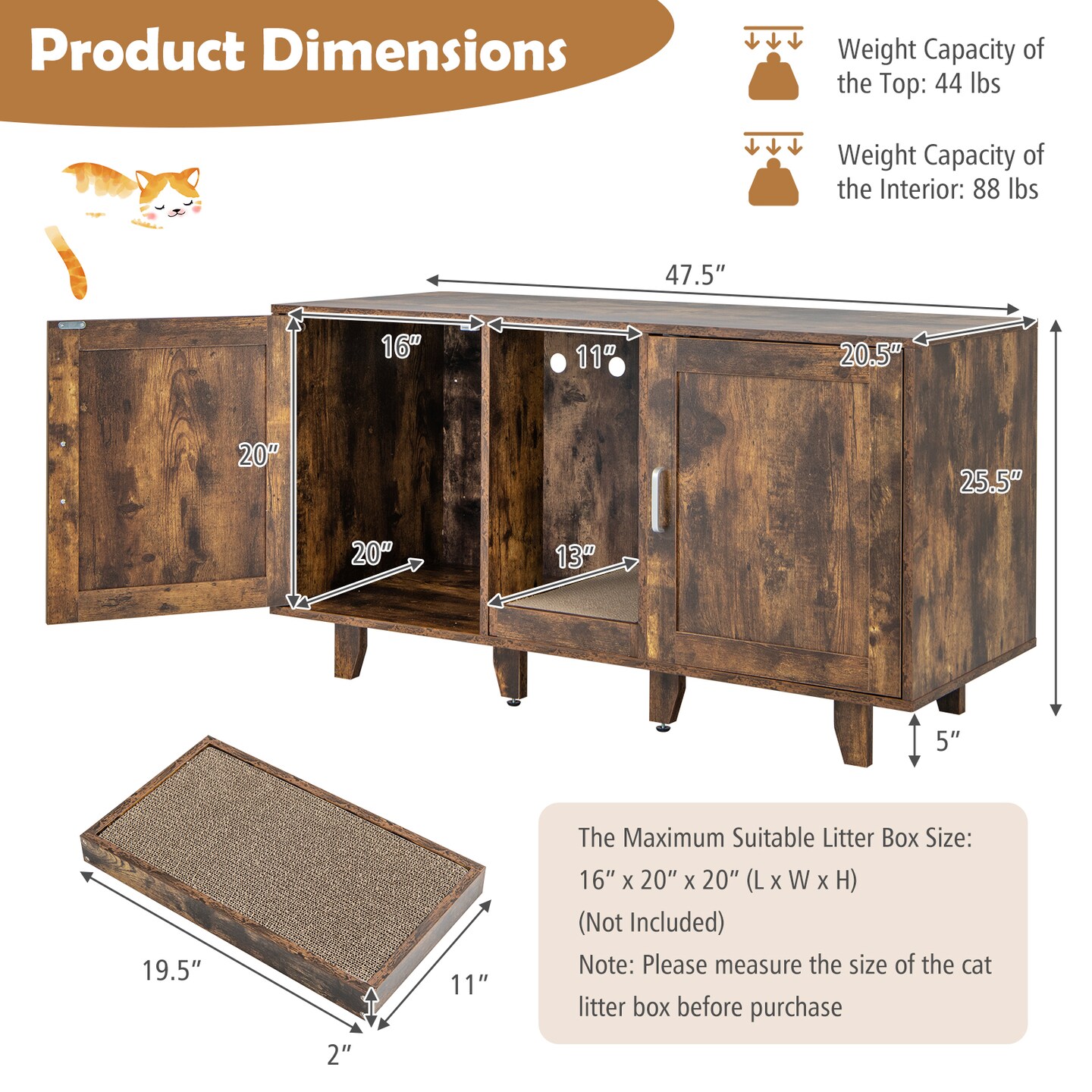 Cat Washroom Litter Box Enclosure with Maze Entry and Scratch Board
