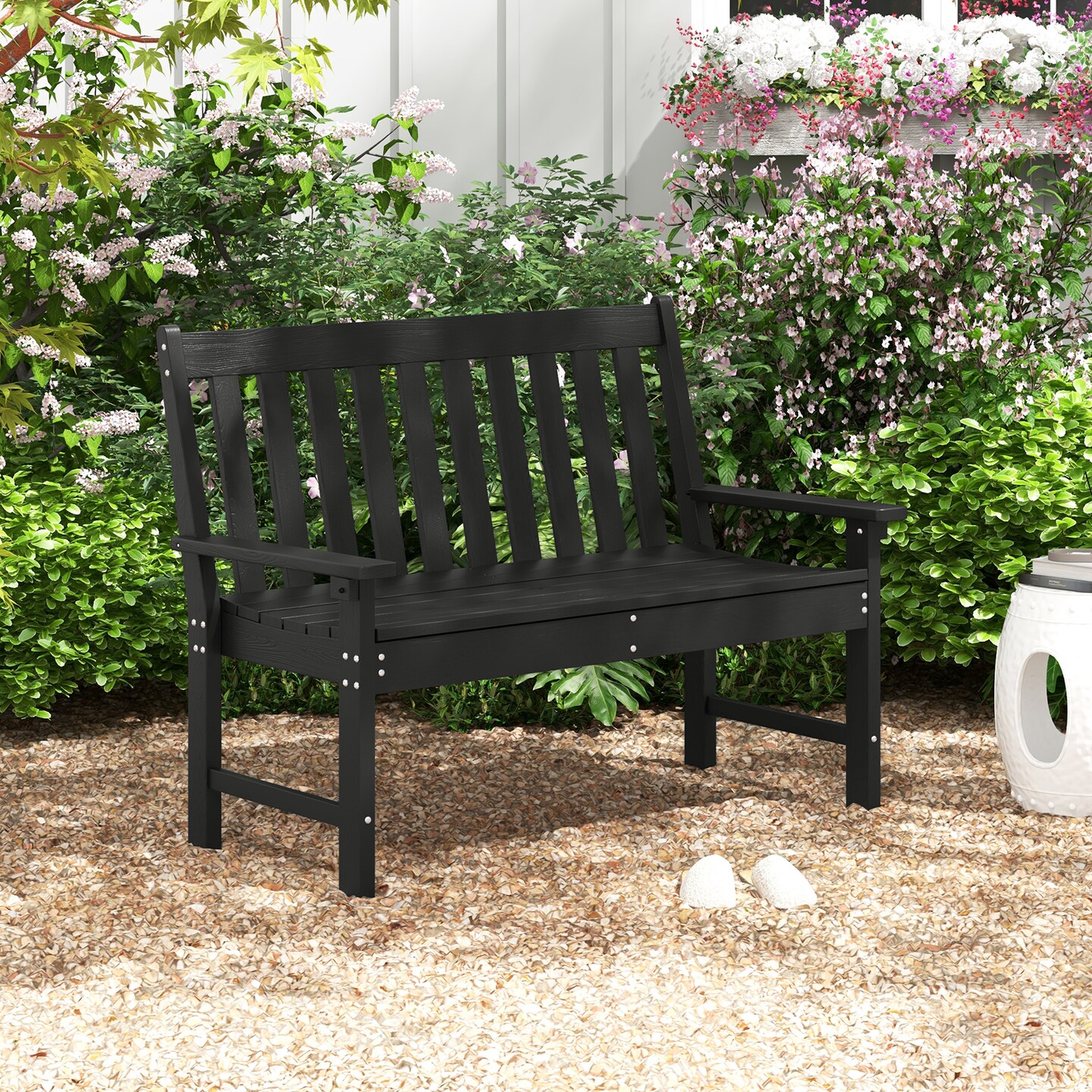 52" Waterproof HDPE Curved Seat Bench with Armrests 2-Seater Patio Loveseat for Garden or Backyard