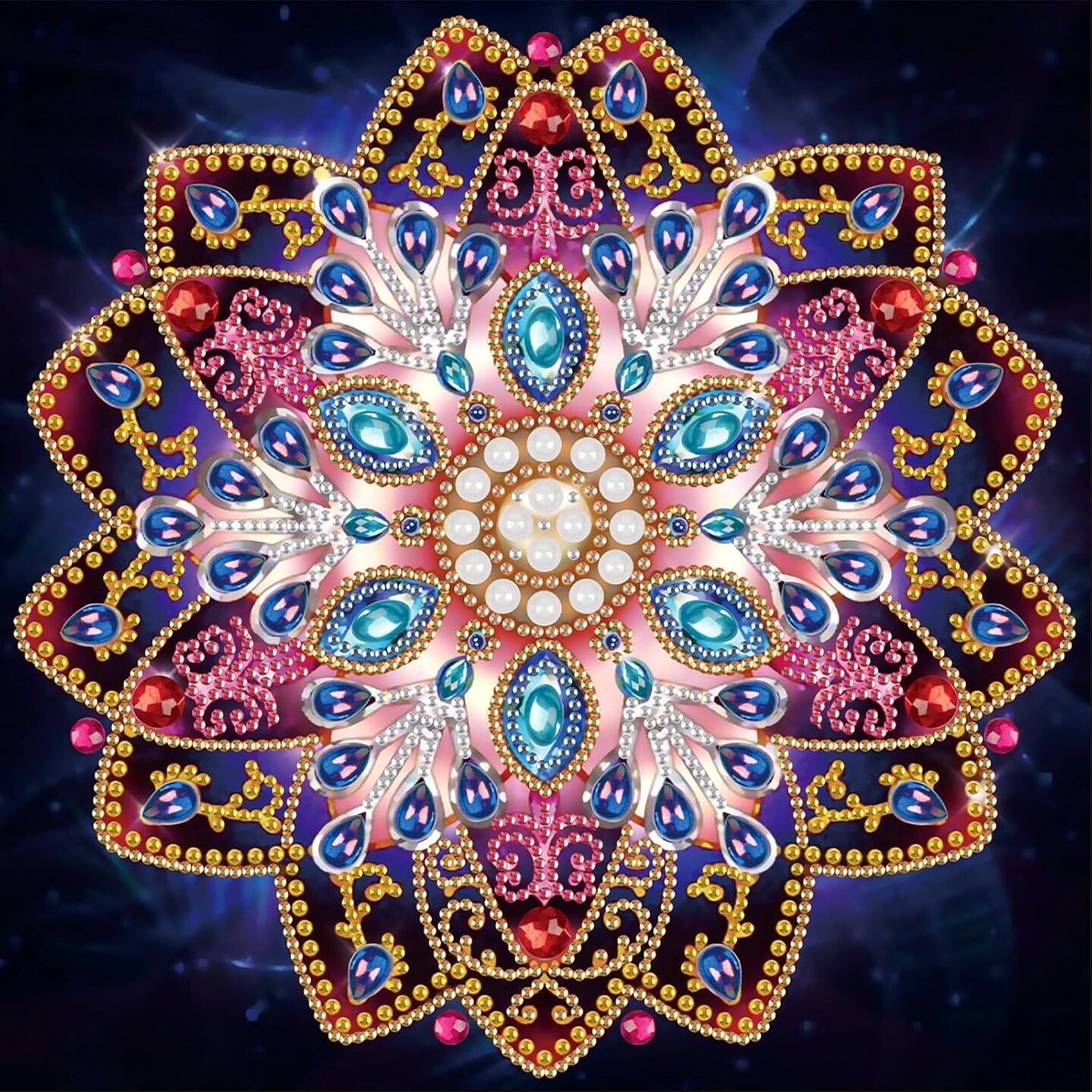 Mandala Flowers Diamond Painting Kit - 5D Full Drill Crystal Art 11.8x11.8 Inch