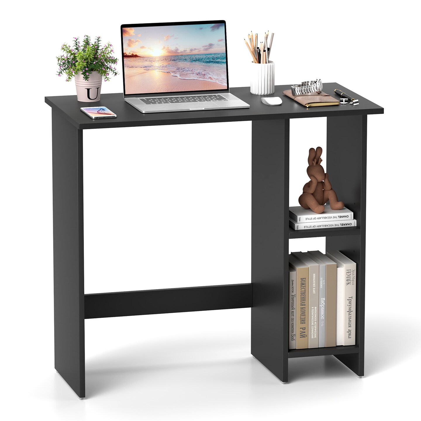 Space Saving Small Computer Desk with 3-Position Adjustable Shelf