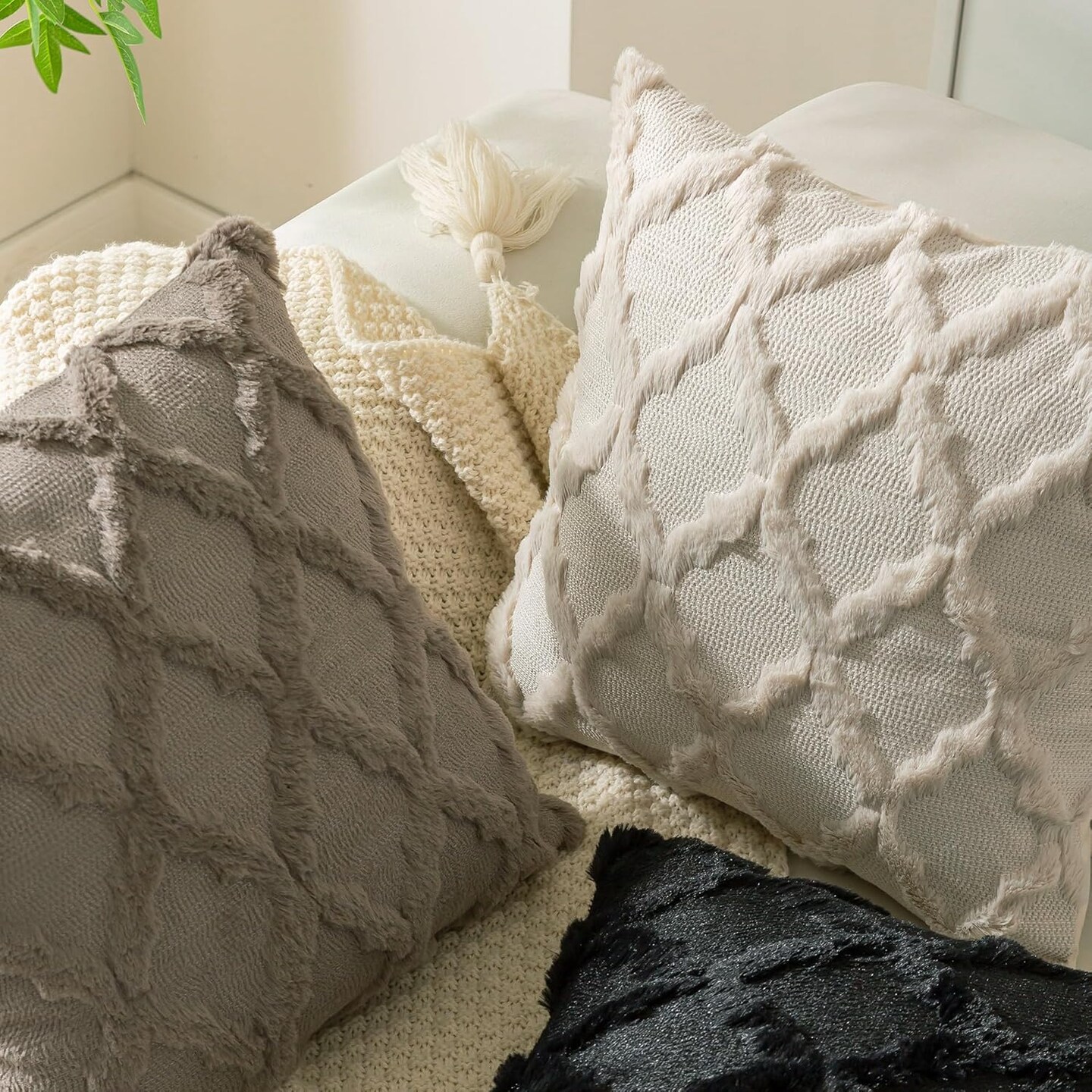 Set of 2 Beige Morrocan Decorative Pillow Covers 18x18 Inch (Beige)