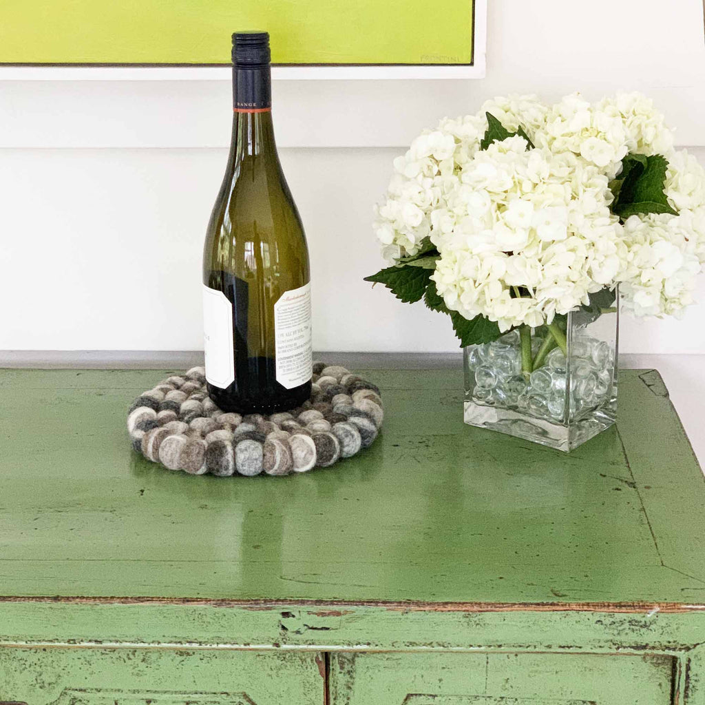 Cotton Felt Ball Trivet Round 8 inches Heat Resistant Table Mat