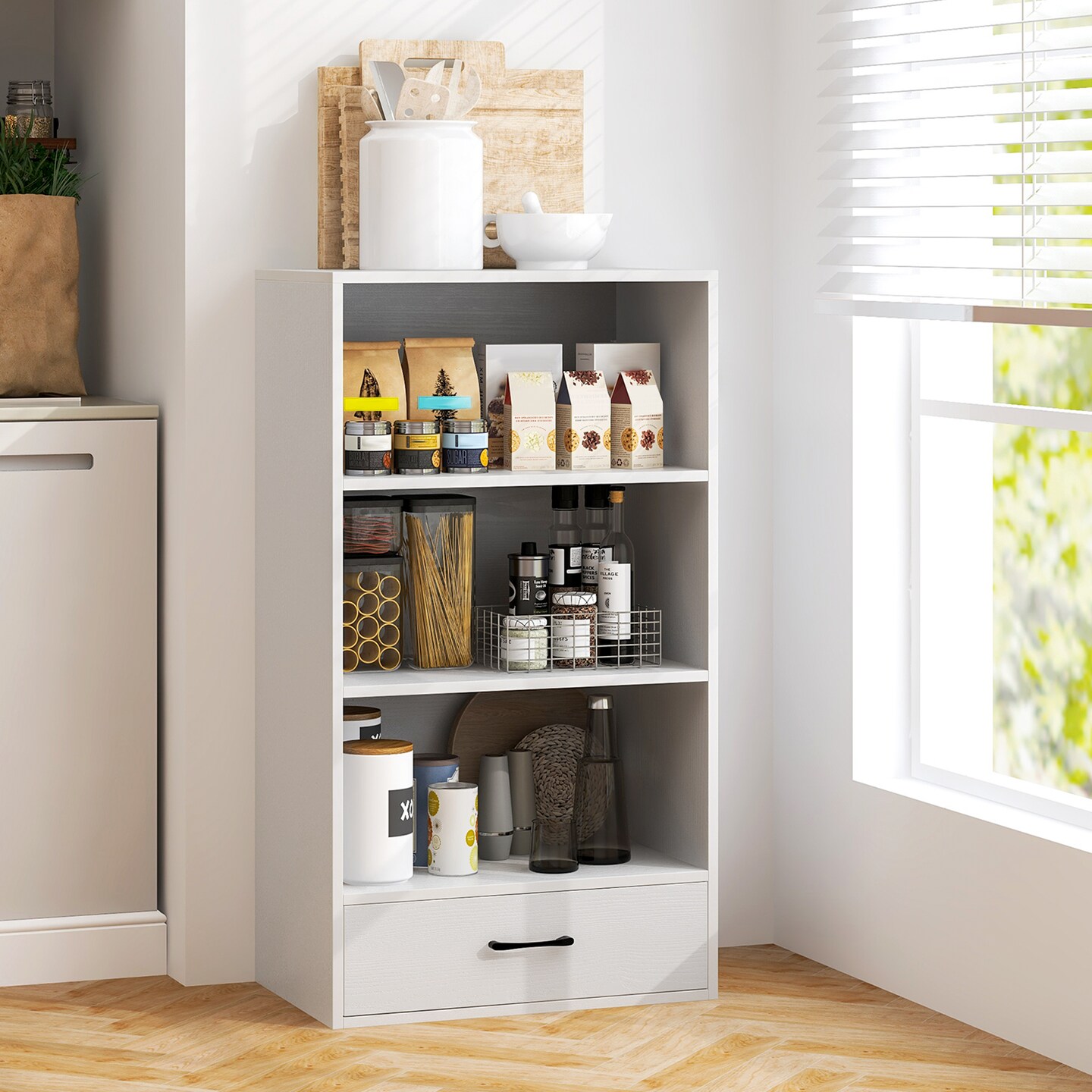 Storage Bookshelf with Drawer and 3 Open Shelves for Study or Bedroom