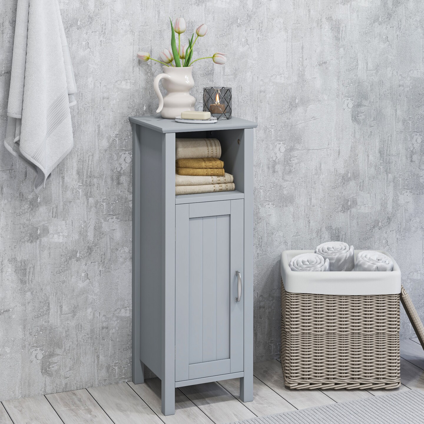 Freestanding MDF Floor Cabinet with Adjustable Shelf and 2-Tier Storage for Bathroom or Living Room
