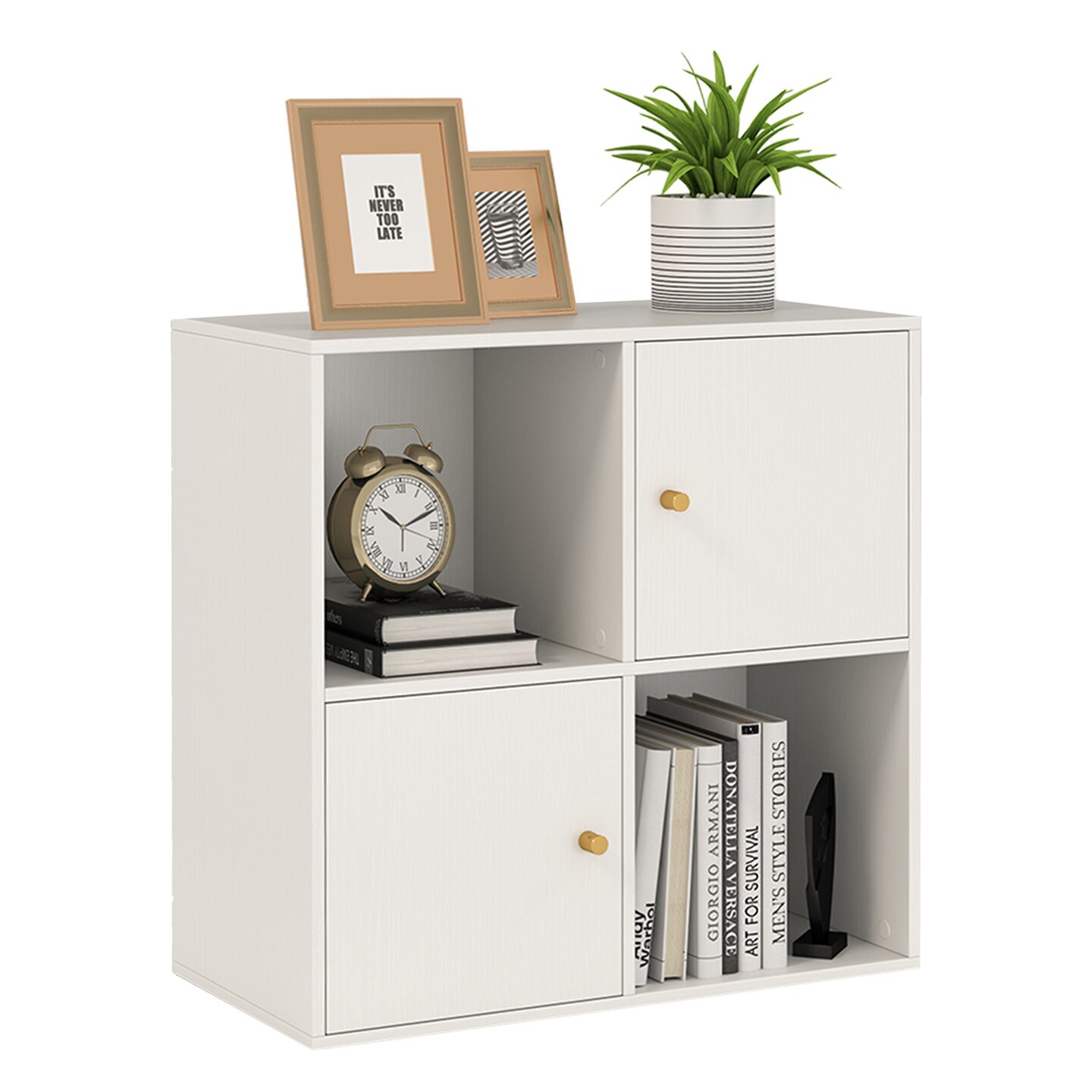 MDF 3-Tier Bookshelf with Cabinets, Open Cubes and Anti-Tip Kit