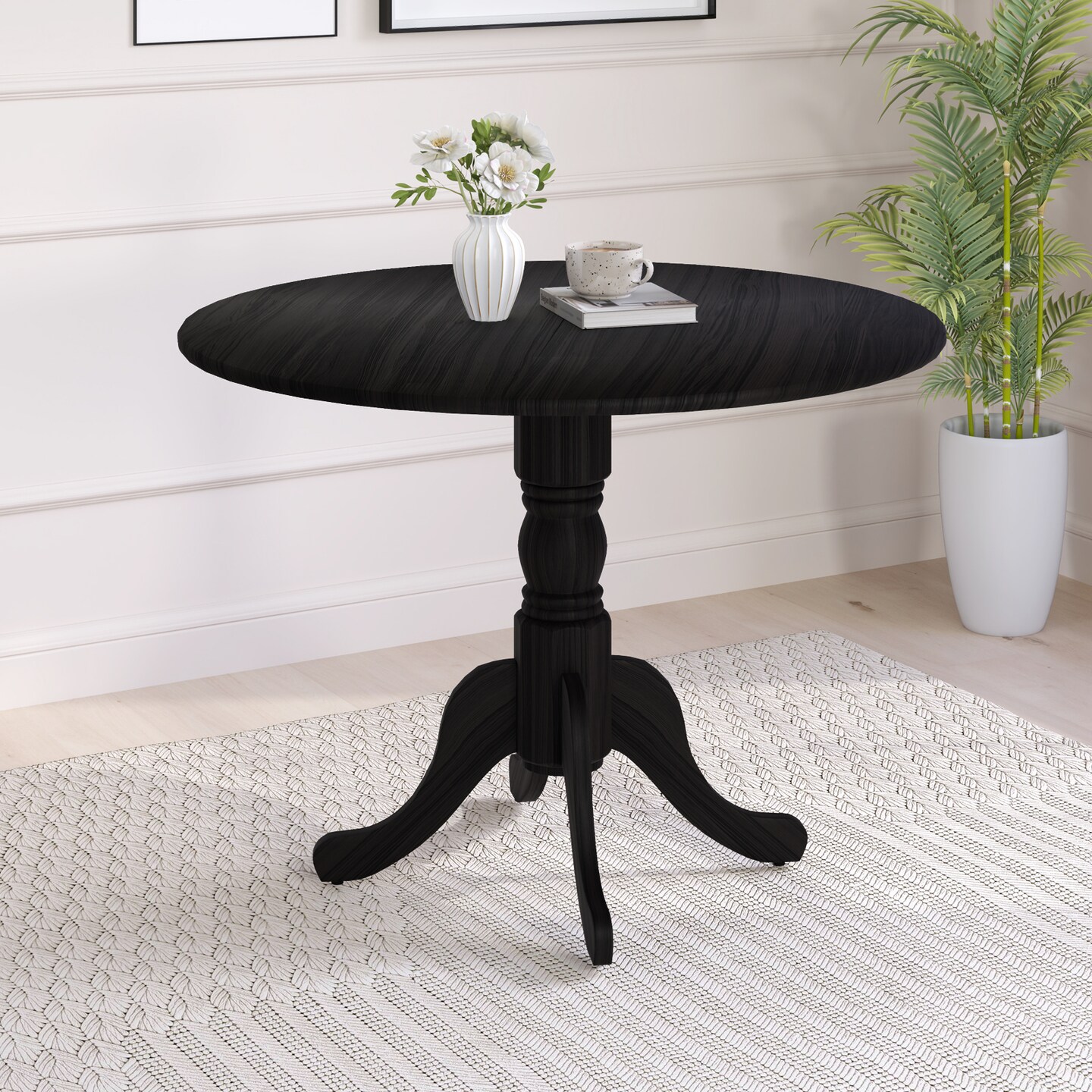 Wooden Dining Table with Round Top and Trestle Legs for Kitchen or Living Room
