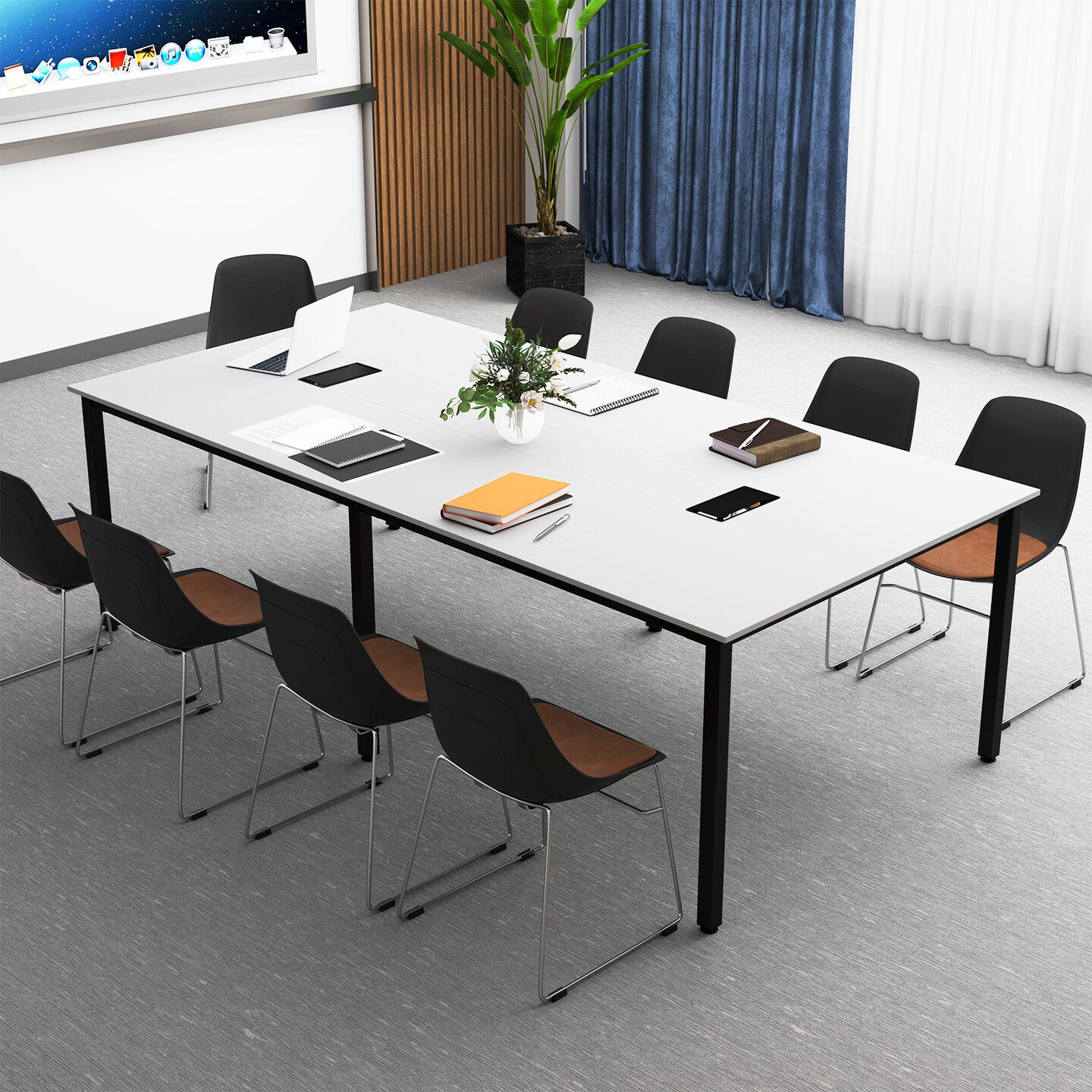 Conference Table with Metal Frame, Cable Grommets and Adjustable Feet
