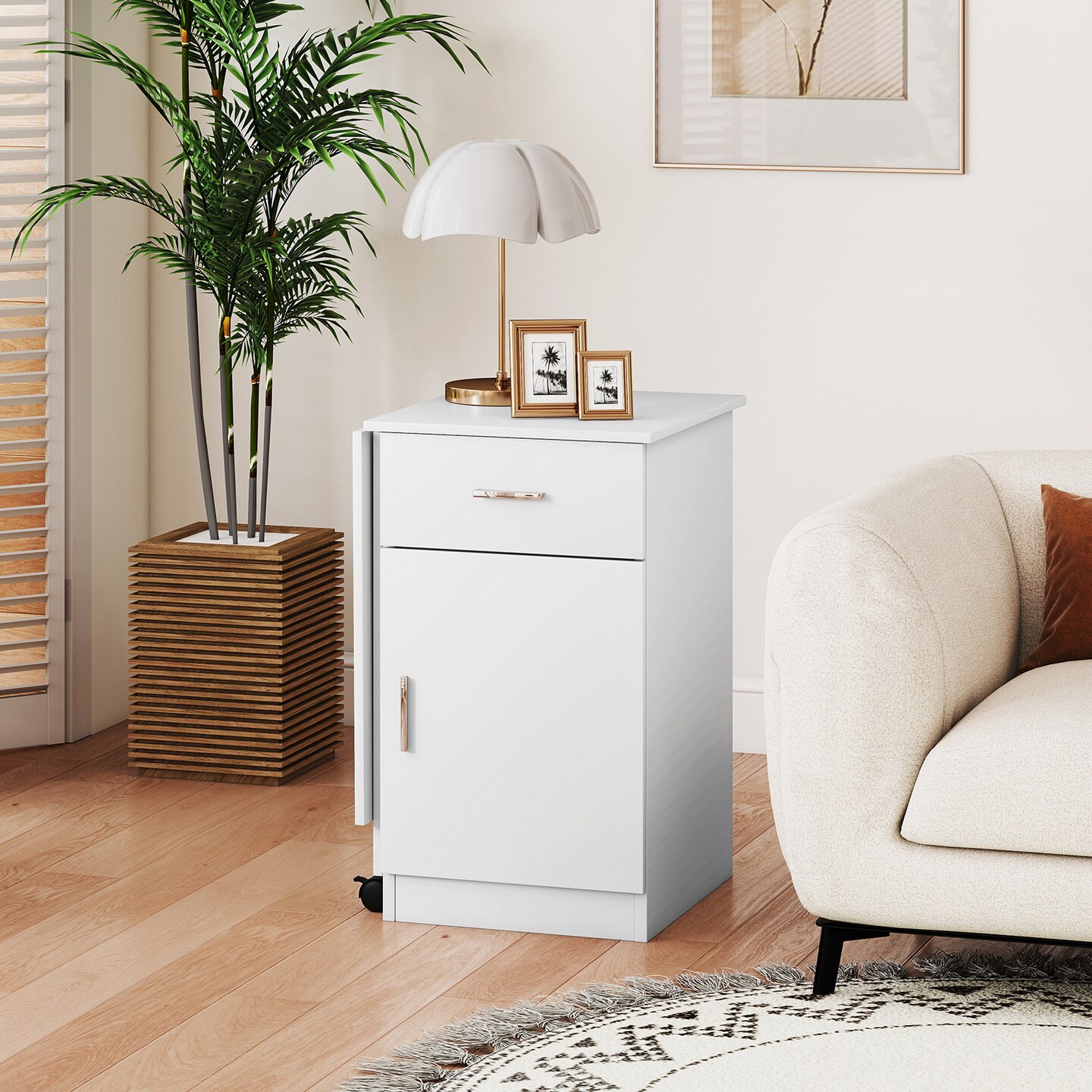 Compact Folding Desk with Cabinet and Drawer for Small Spaces and Office Use