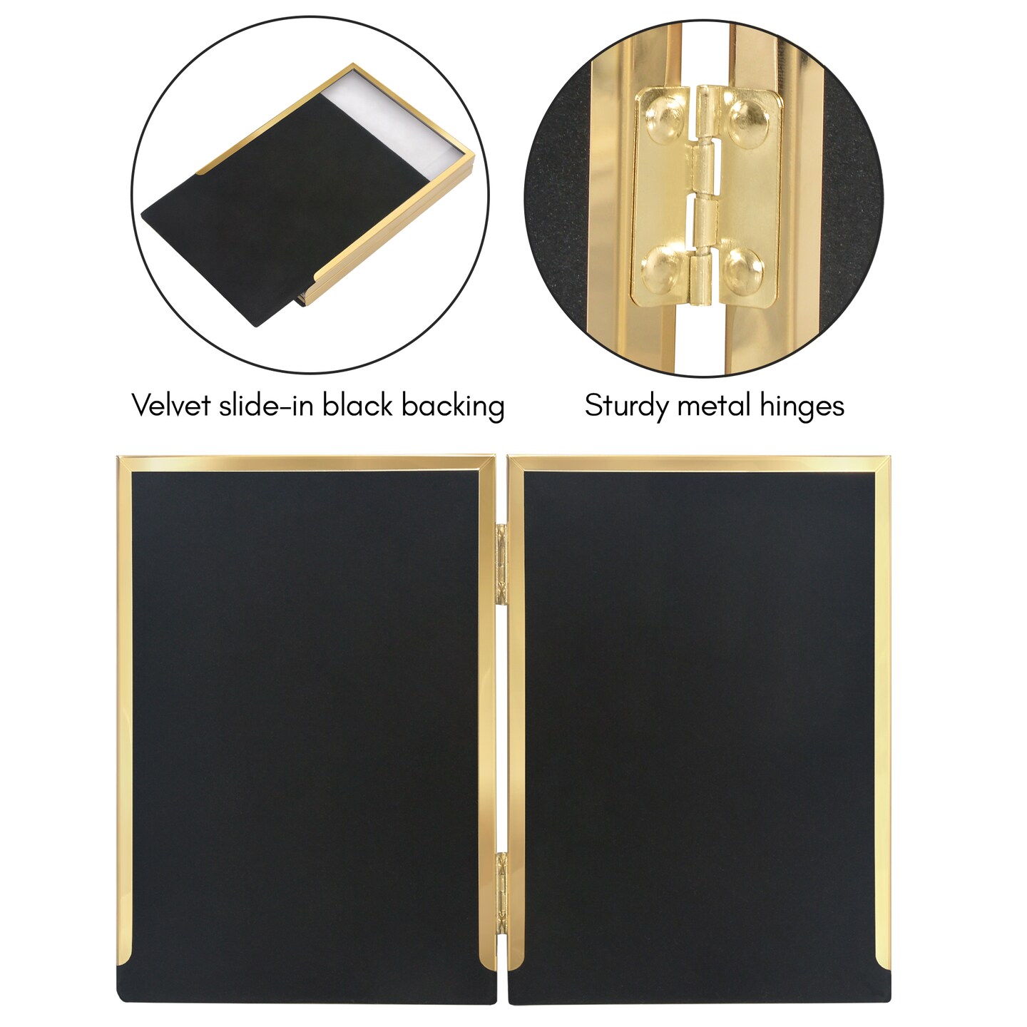 Americanflat Hinged Picture Frame with Wide, Beveled Molding and Shatter-Resistant Glass - Modern Metal Picture Frame Displays Two Photos - Elegant Photo Frames for Tabletop Display