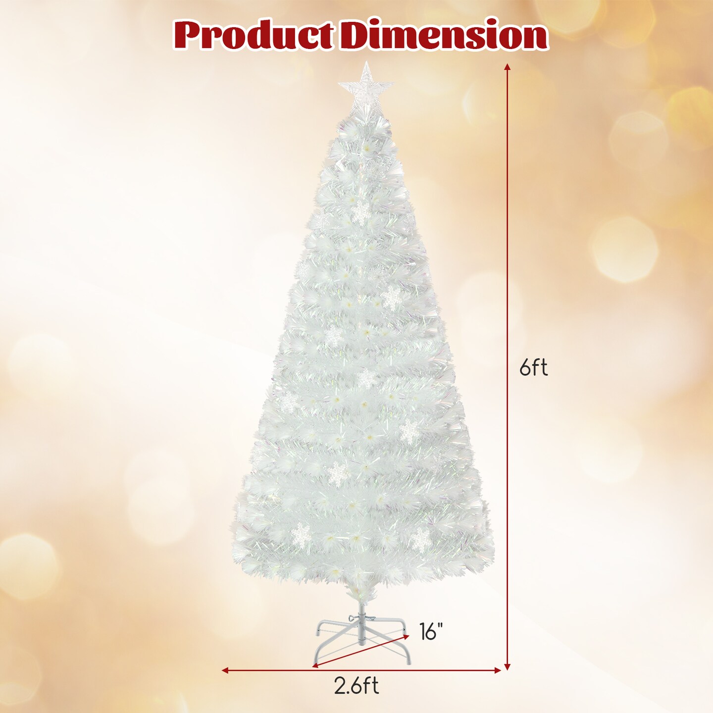 White Fiber Optic Christmas Tree with Multi-Color LED Lights and Foldable Metal Stand