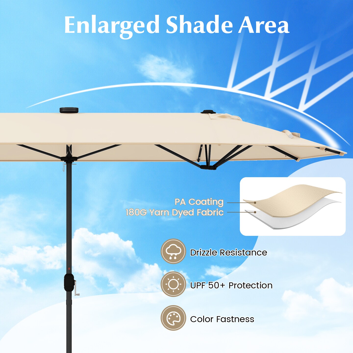 13FT Outdoor Patio Umbrella with Solar LED Lights for Backyard Relaxation