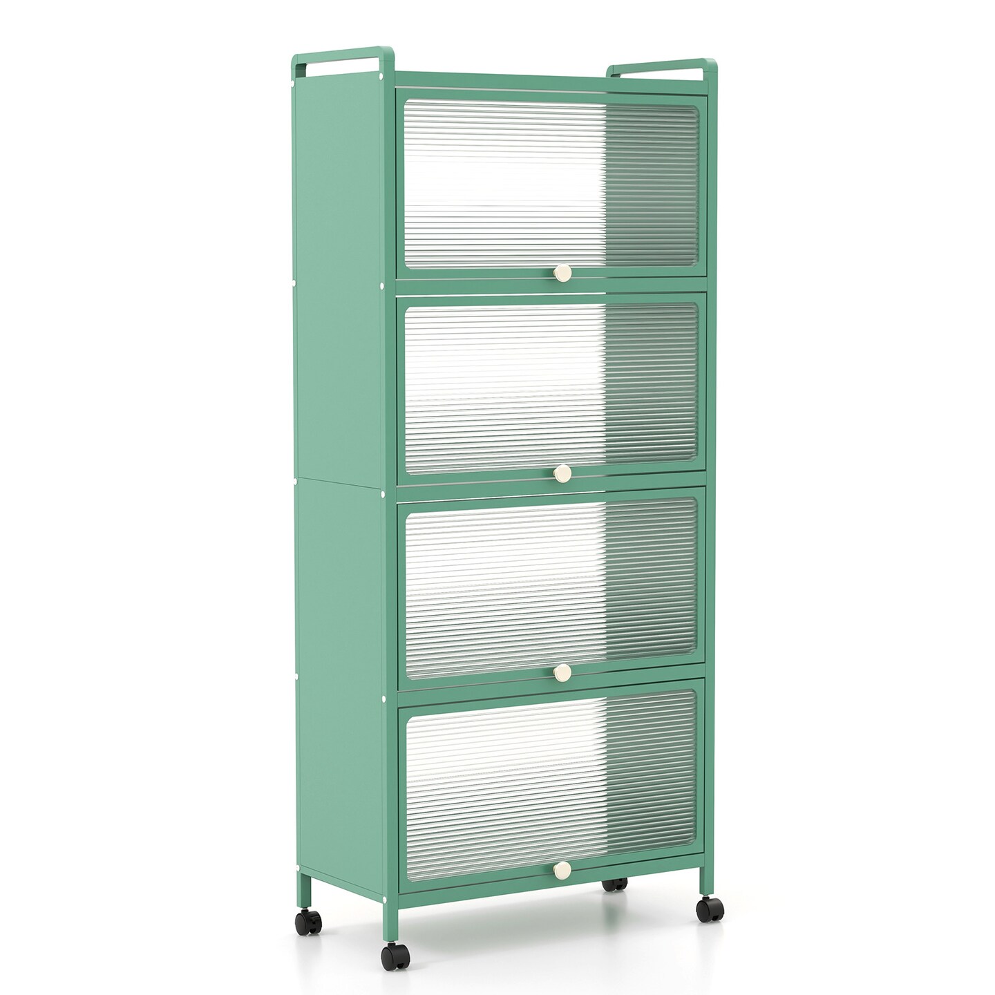 Space-Saving 5-Tier Kitchen Rack with Retractable Flip-Up Doors and Casters