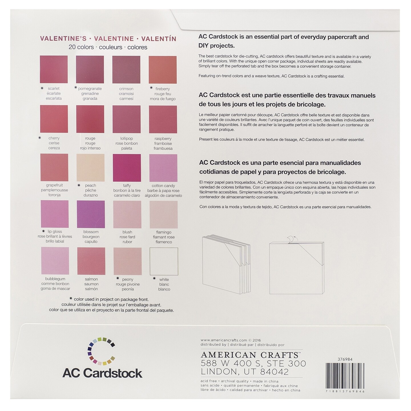 American Crafts Textured Cardstock Pack 12"X12" 60/Pkg-Valentines