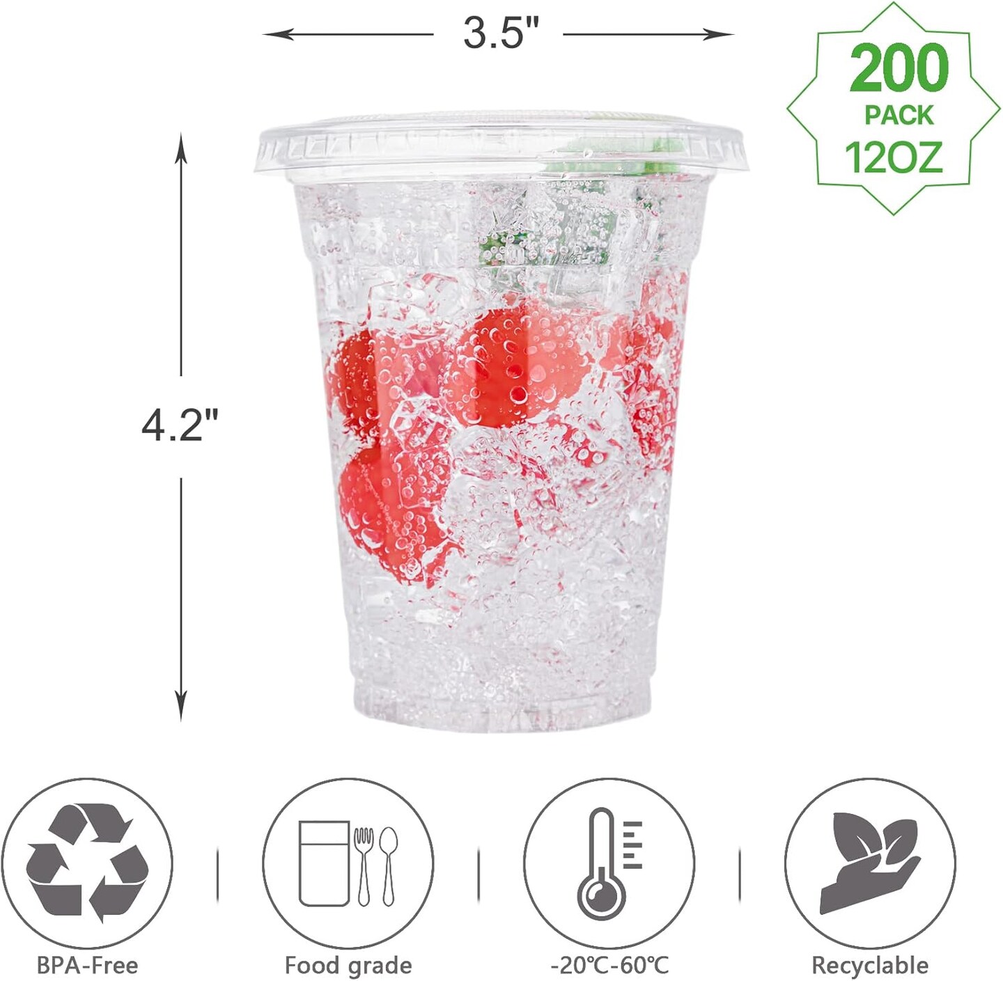 200 Pack 12oz Clear Plastic Cups with Lids, Disposable To Go Cups for Daily Use, Party and Wedding