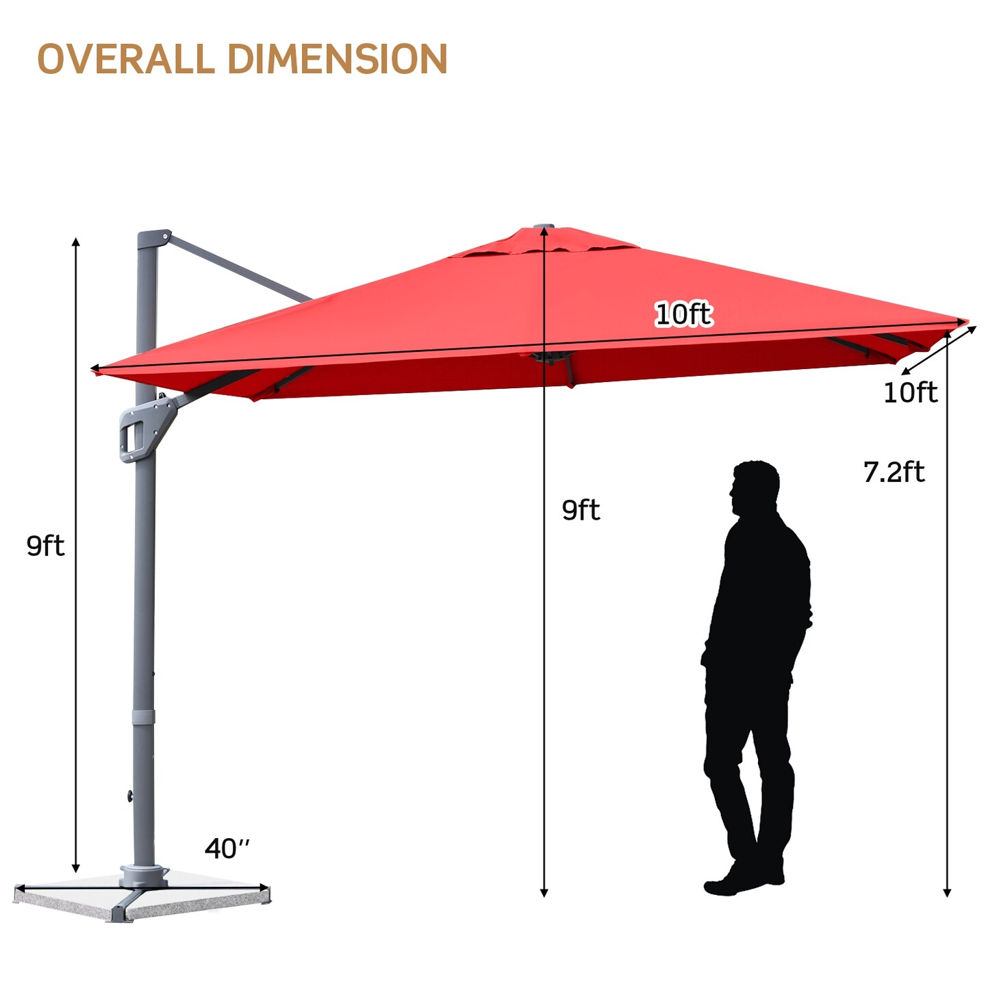 10x10 Feet Orange Polyester Outdoor Cantilever Umbrella with Aluminum Frame and Tilt Function Rust-Free