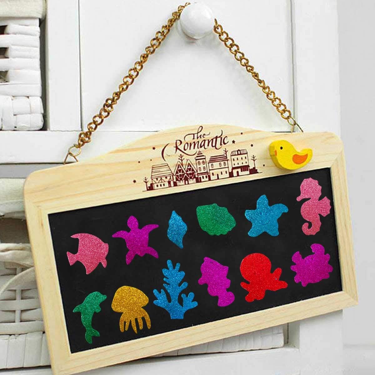 Glitter Colorful Sea Animals Shapes Foam Stickers Self Adhesive Kid's Arts Craft Supplies for Greeting Cards DIY Scrapbooking Cards Wall Creative Toys Home Decoration (Random Colors)