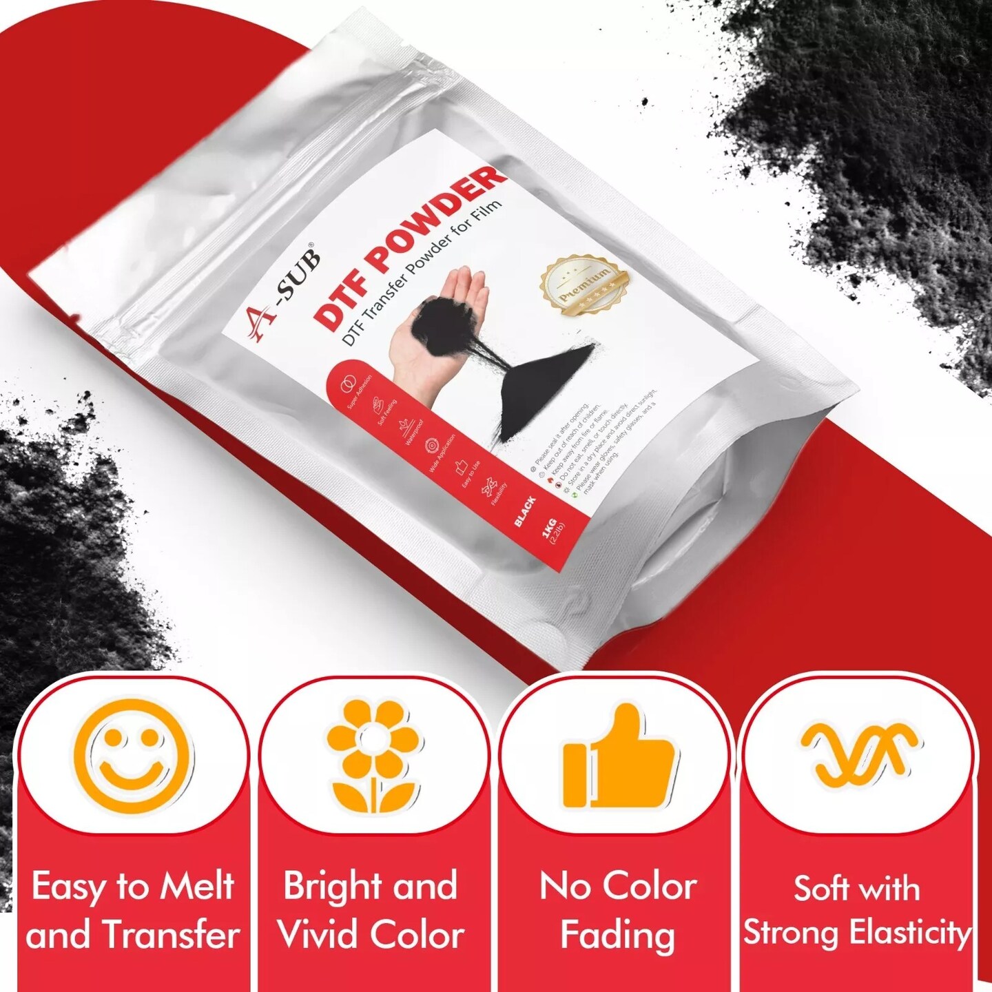 A-SUB DTF Powder Black, 2.2 lb Adhesive Sublimation Powder Dark Hot Melt