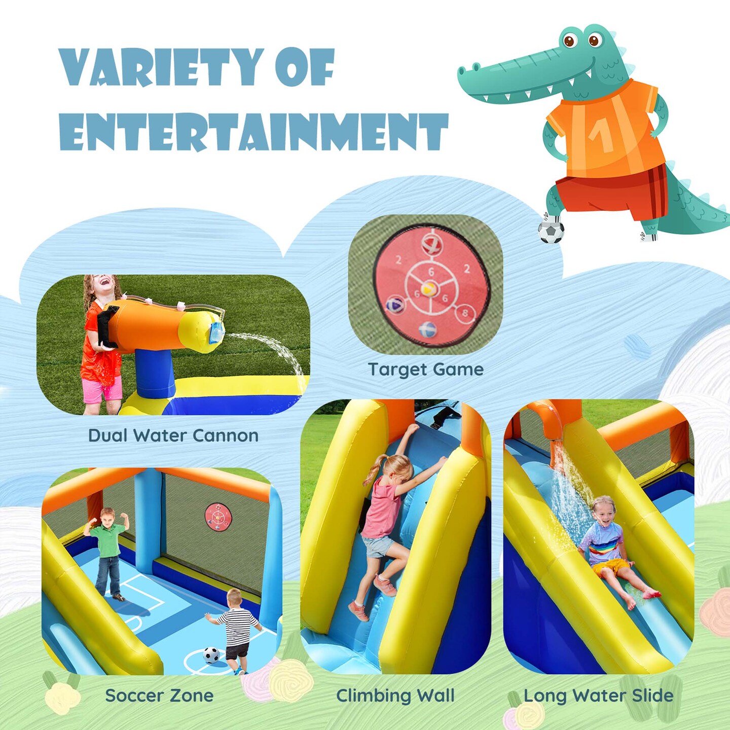 Costway Giant Soccer-Themed Inflatable Water Slide Bouncer Splash Pool with/without 735W Blower