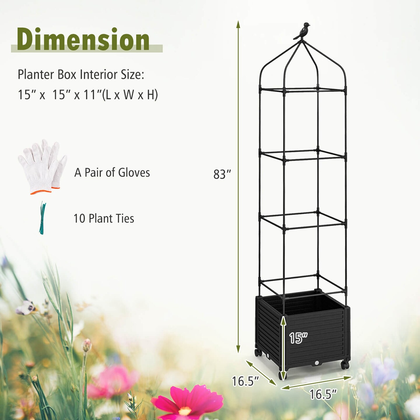 Costway 1/2 PCS Raised Garden Bed Tomato Cage Planter Box with PE-Coated Metal Trelli Wheels