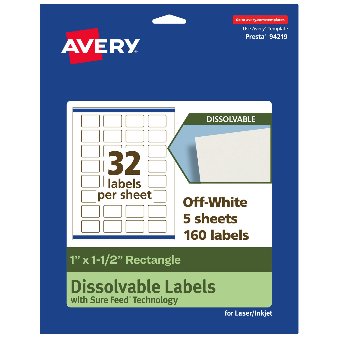 Avery Dissolvable Labels, 1&#x22; x 1.5&#x22; Rectangle