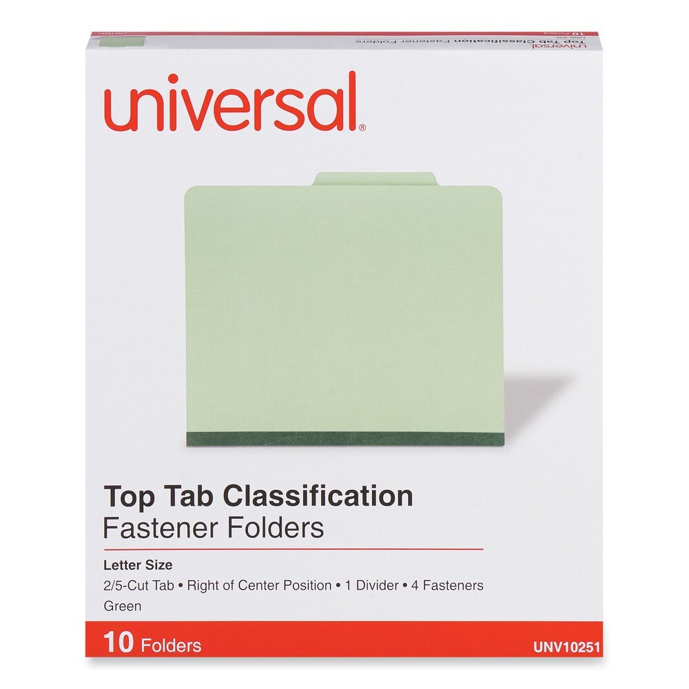 Universal 4-Section Pressboard Classification Folder - Letter, Green (10/Box)