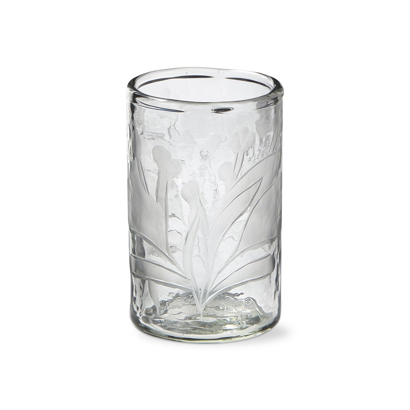Etched Leaf Print Clear Glass Everything Glass Tumbler, Dishwasher Safe, 2.25L x 2.25W x 4.75H inches 12 oz.
