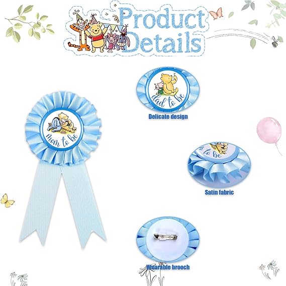 Winnie Baby Shower Sash Mom to Be Sash and Dad to Be Pin Flower Crown for Gender Reveals Party Baby Shower Decorations