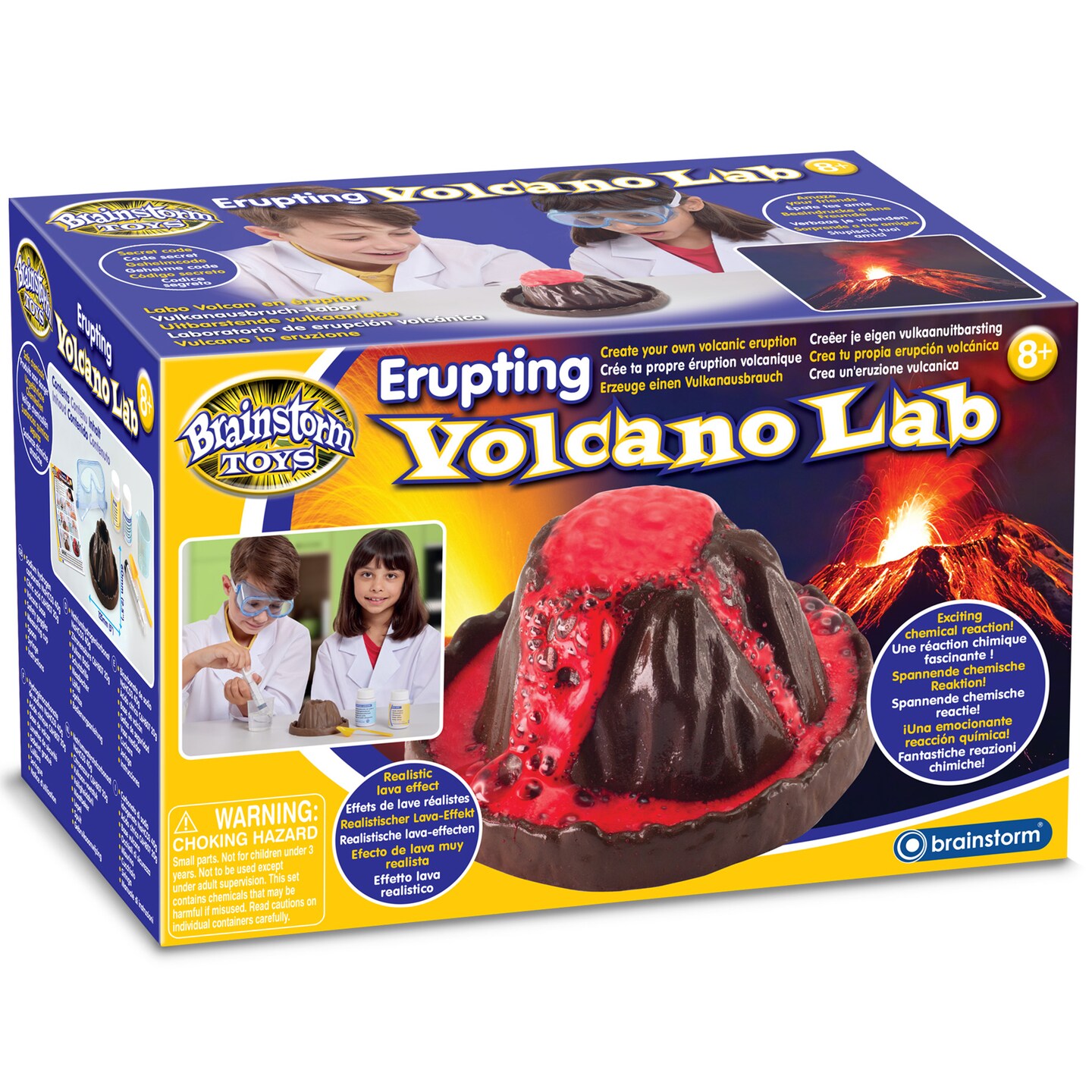 Brainstorm: Erupting Volcano Lab - Science Eruption Kit, Safe Chemical Reactions, Math-Technology-Engineering, STEM Learning, Multi-Lingual, Kids 8+