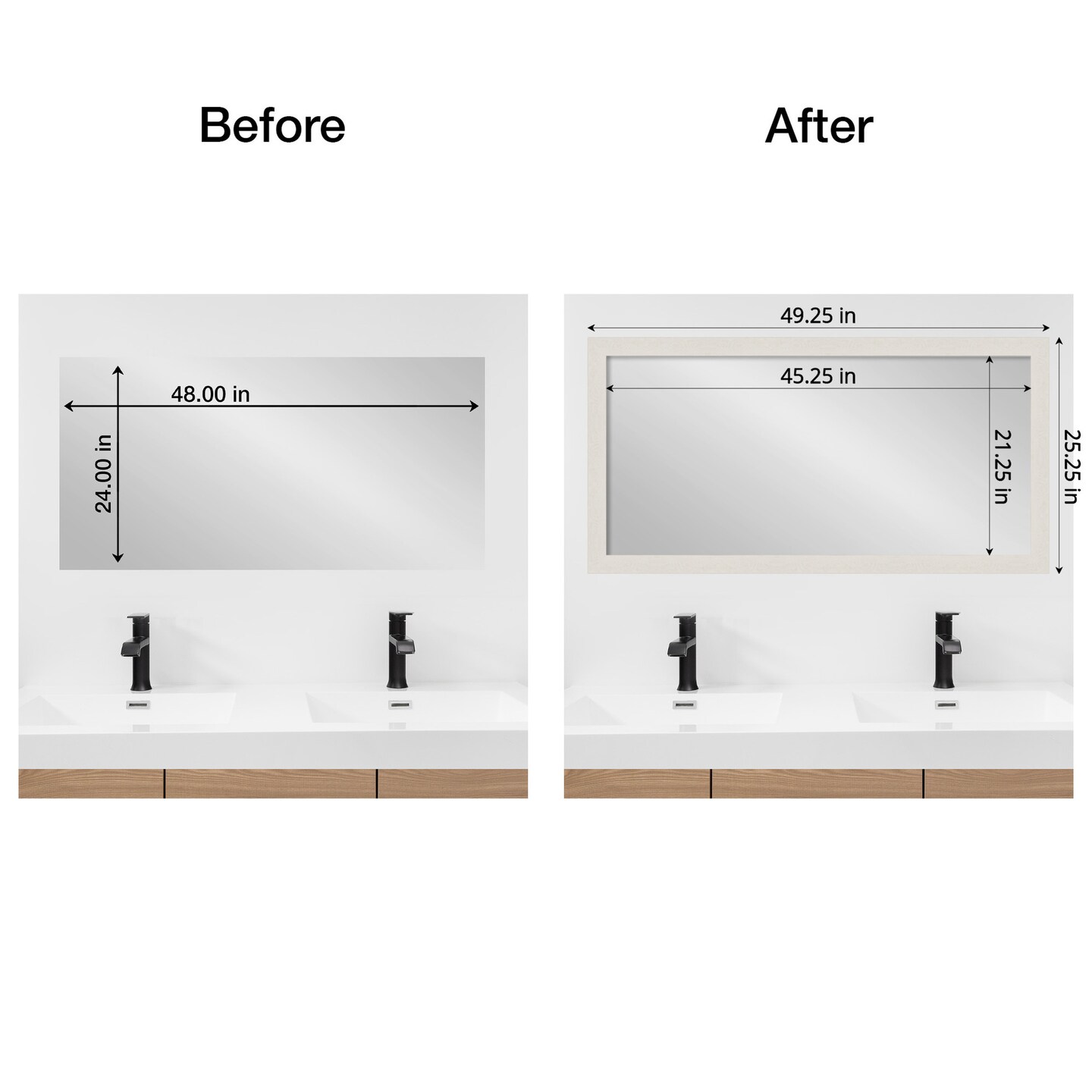 Amanti Art Mirror Makeover Bathroom Mirror Frame Border Kit - Fully Assembled Peel and Stick Frame - Mirror NOT Included - Rustic Plank Narrow Trim