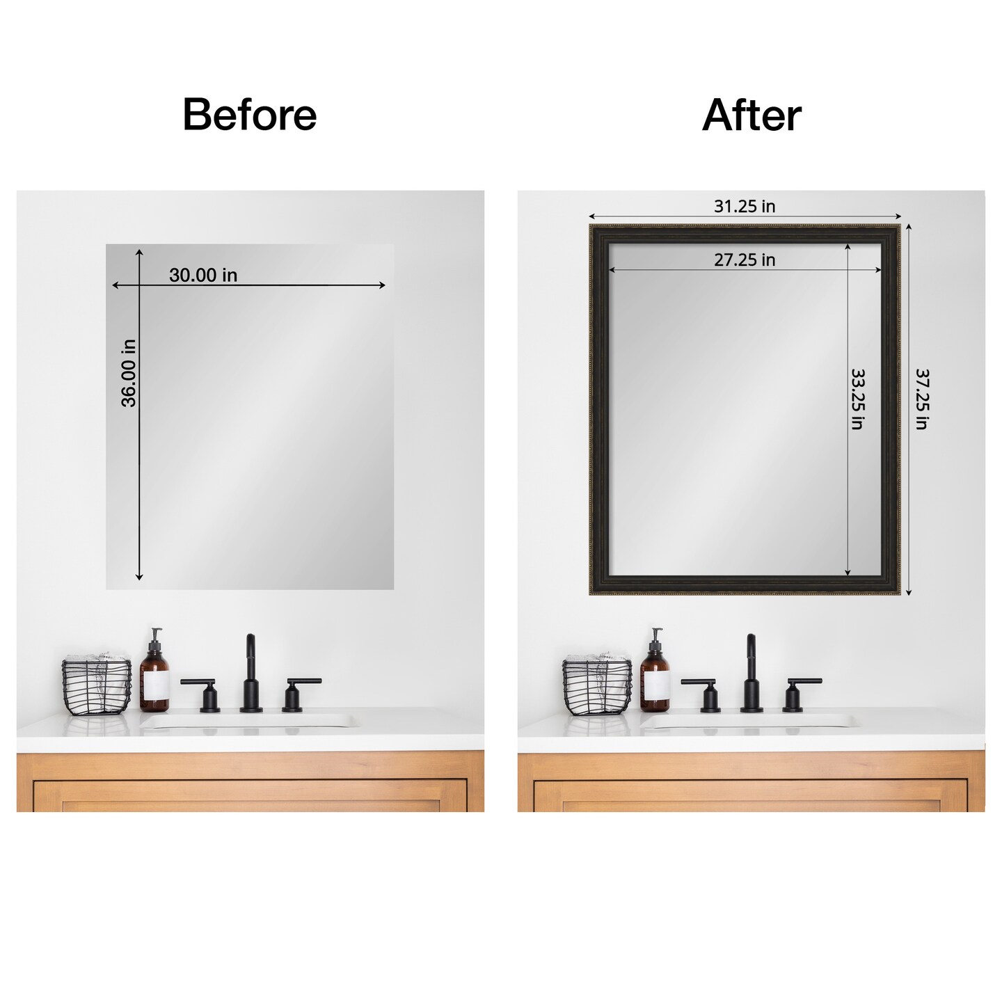 Amanti Art Mirror Makeover Bathroom Mirror Frame Border Kit - Fully Assembled Peel and Stick Frame - Mirror NOT Included - Accent Bronze Narrow Trim