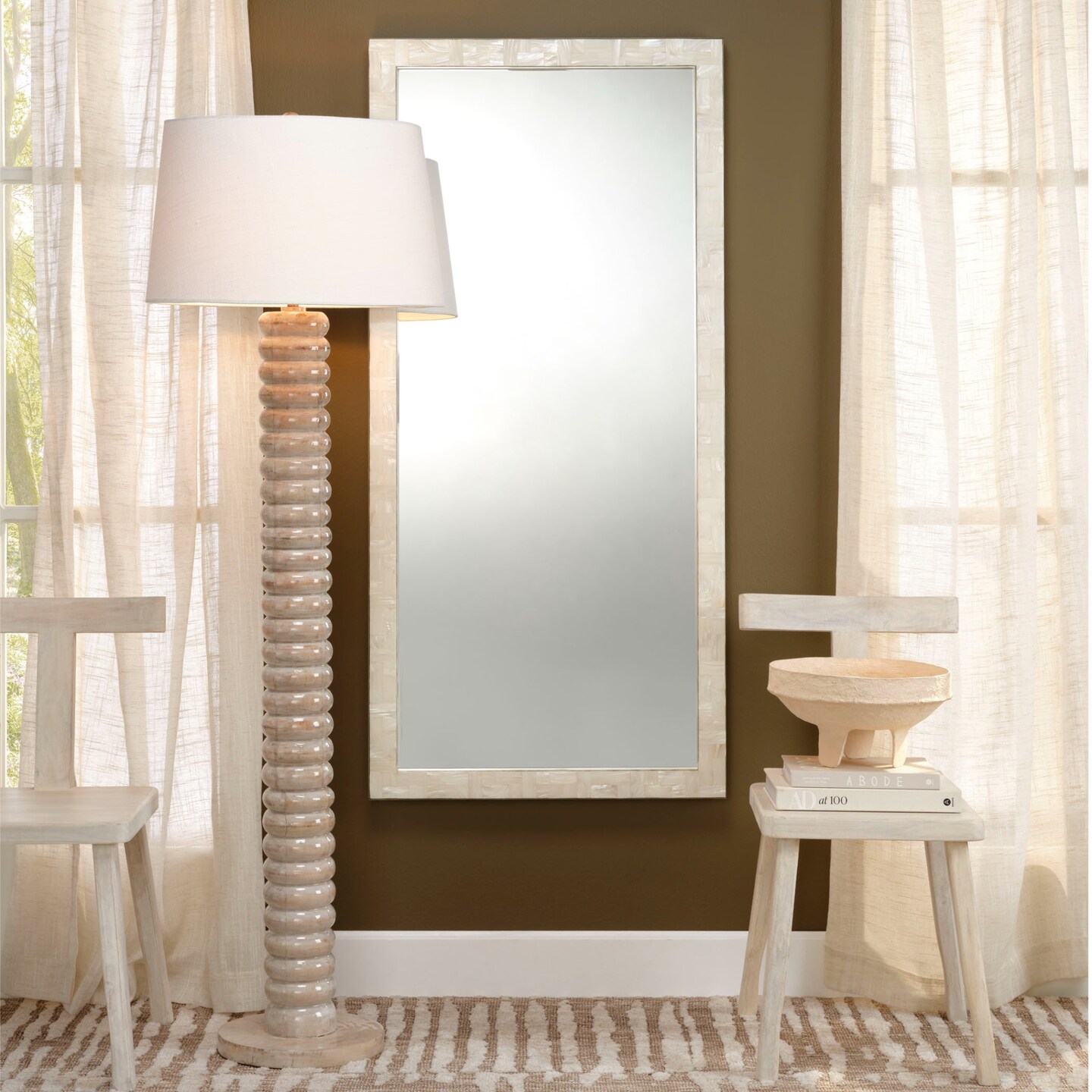 Jamie Young Company Bleached Wooden Floor Lamp with Drum Shade - 67.5&#x22;