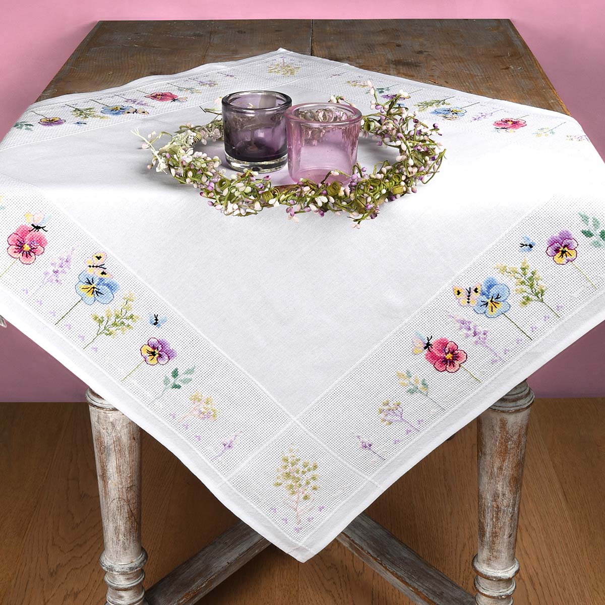 Vervaco  Pansies Table Topper Counted Cross-Stitch Kit