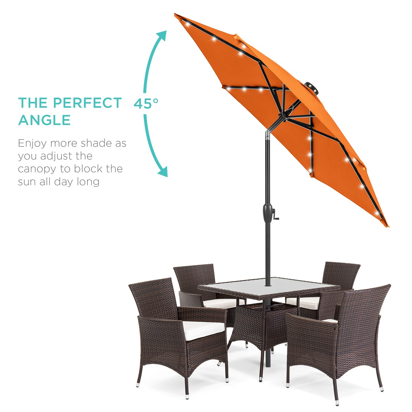 Best Choice Products 7.5ft Outdoor Solar Patio Umbrella for Deck, Pool w/ Tilt, Crank, LED Lights