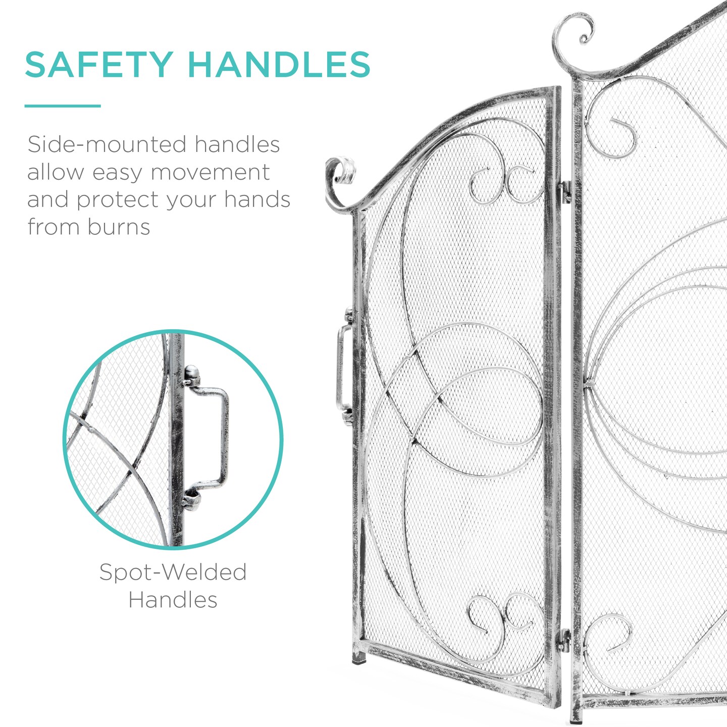 Best Choice Products 3-Panel 55x33in Wrought Iron Fireplace Safety Screen Decorative Scroll Spark Guard Cover