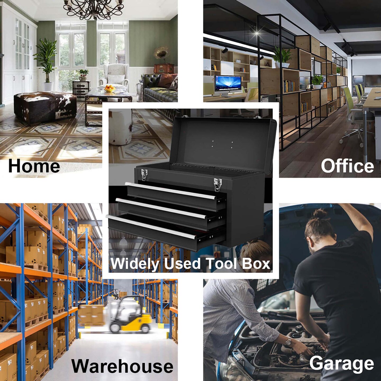 Costway Portable Tool Chest Box Storage Cabinet Garage Mechanic Organizer 3 Drawers Black/Red/Blue